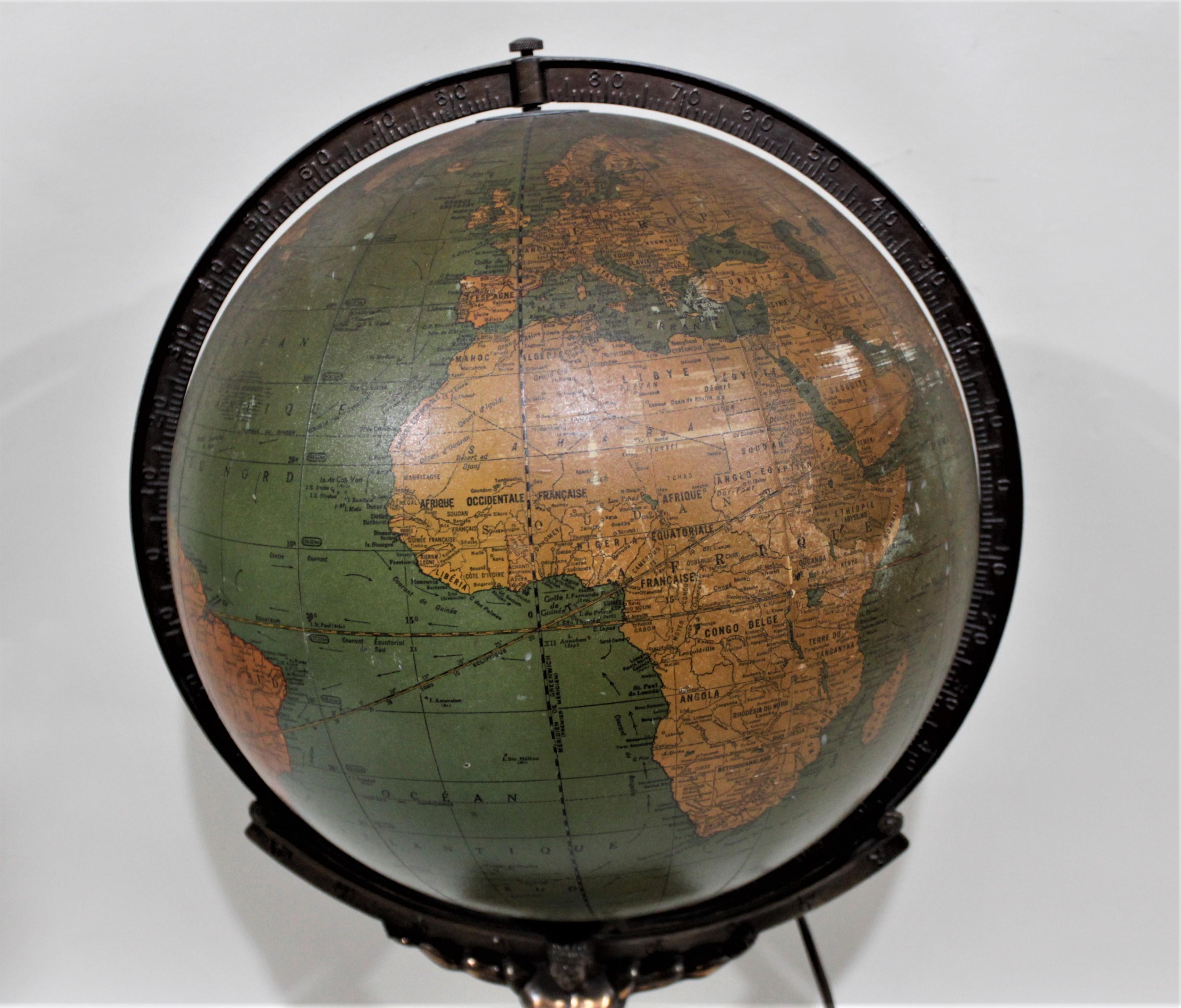 Vintage George F. Cram Co. Figural Brass Atlas Illuminated Terrestrial Globe 1