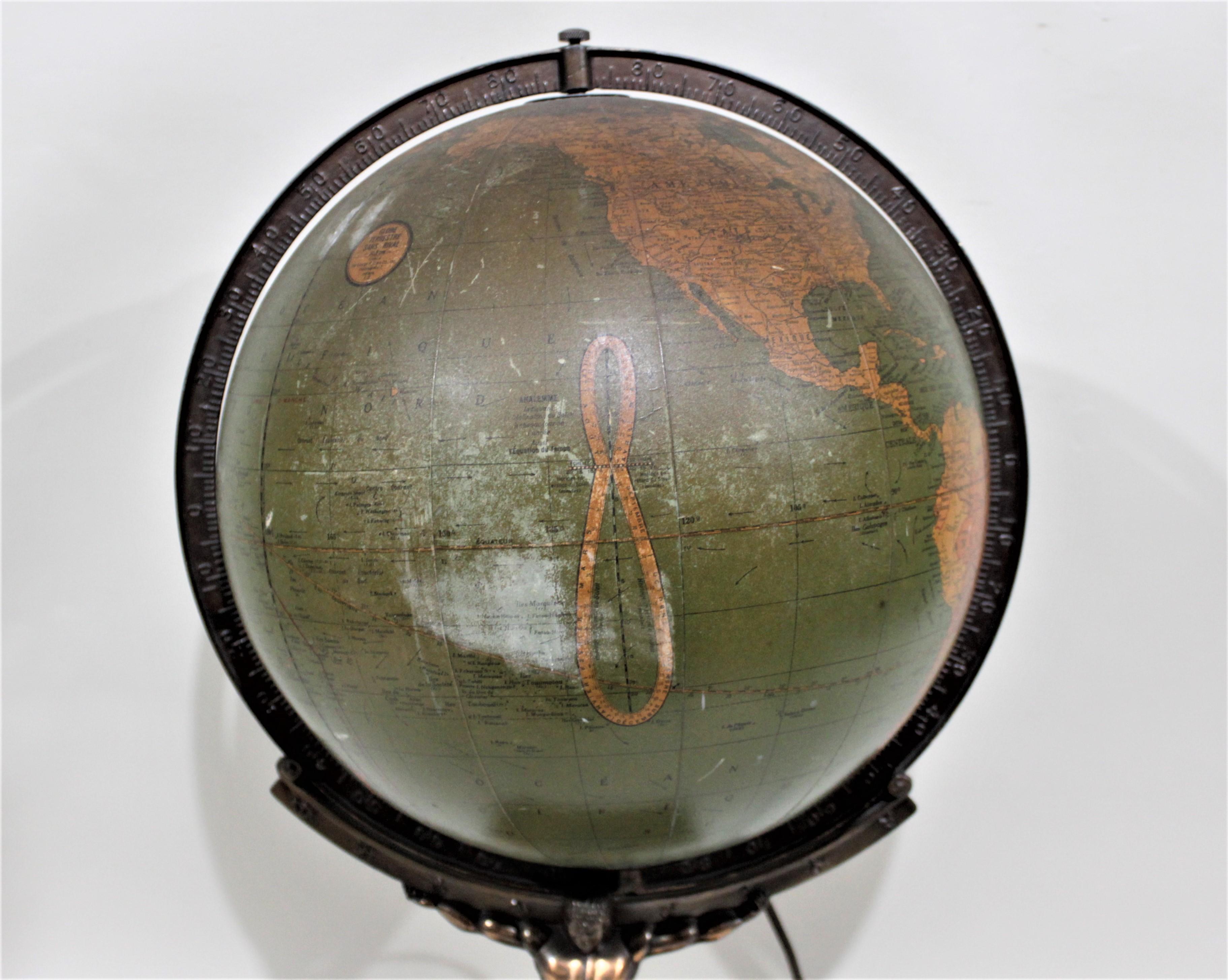 Vintage George F. Cram Co. Figural Brass Atlas Illuminated Terrestrial Globe 2