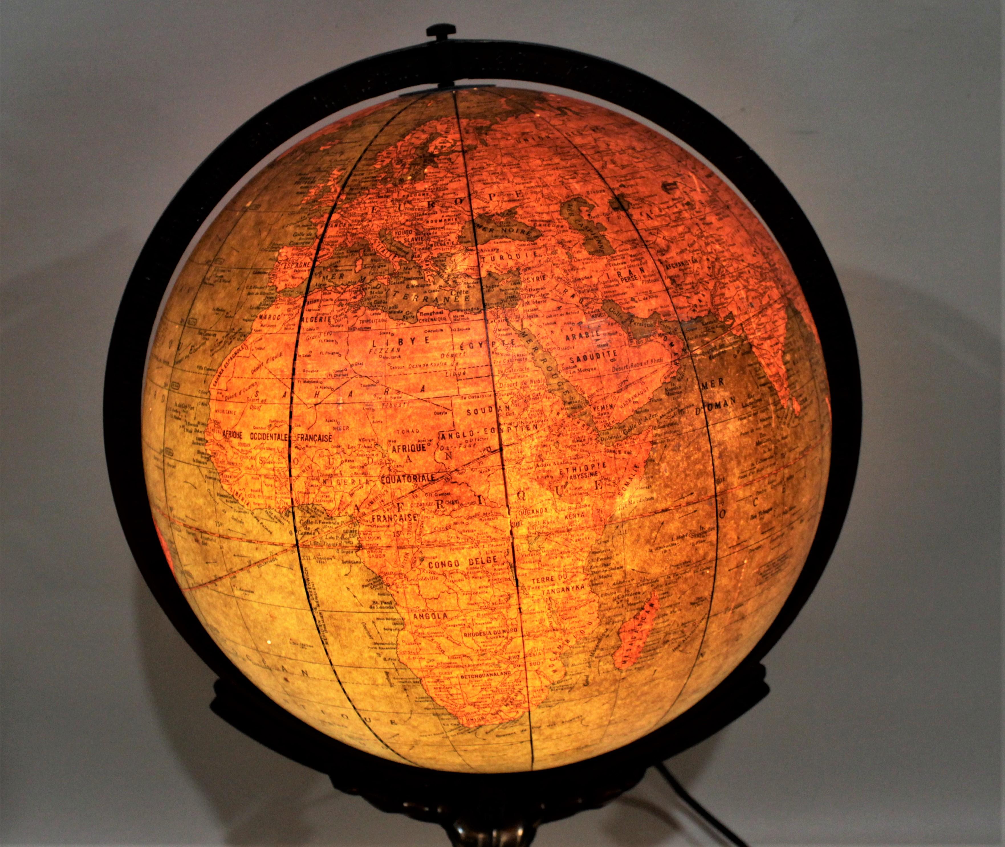 Vintage George F. Cram Co. Figural Brass Atlas Illuminated Terrestrial Globe 4