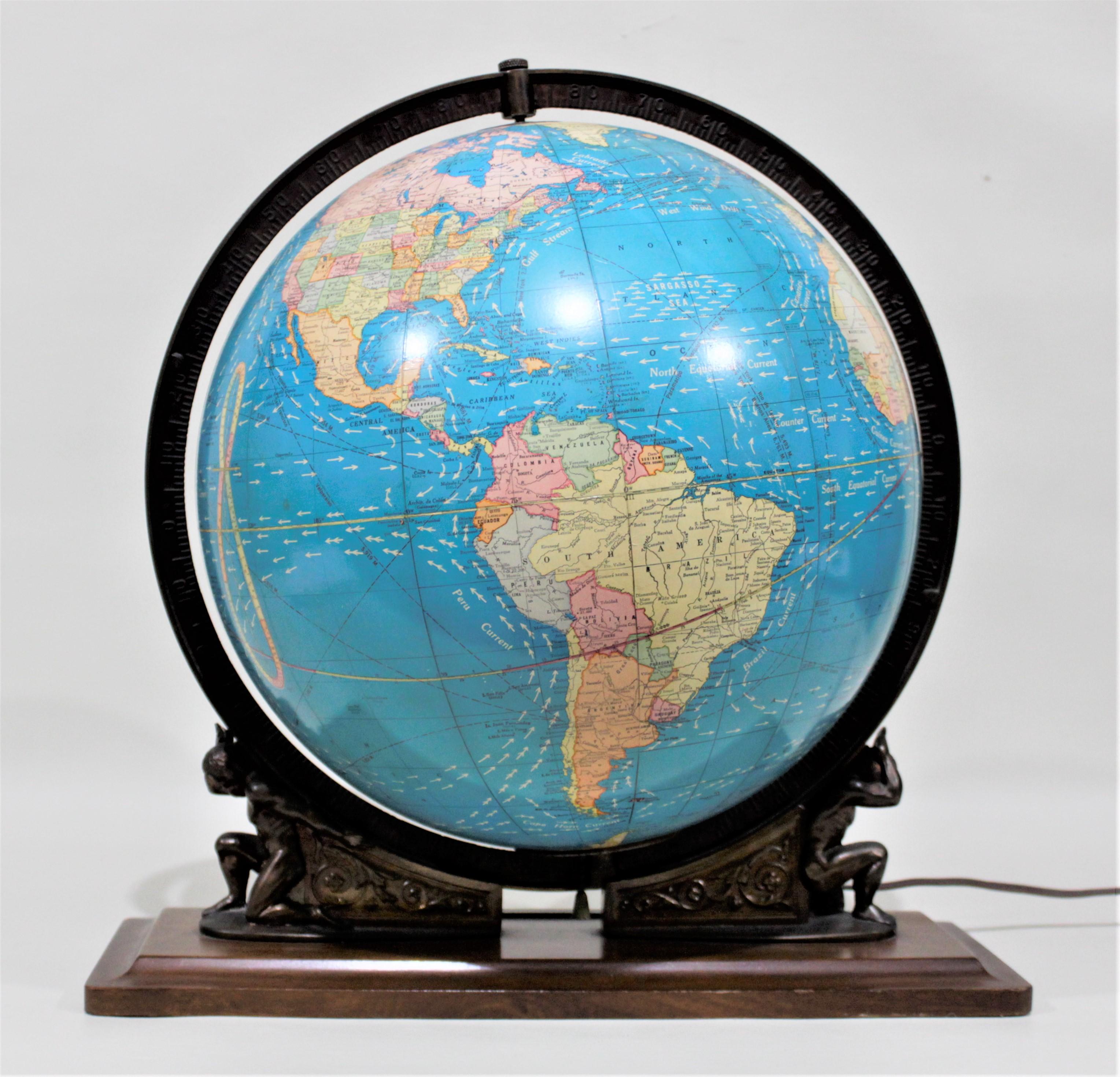 Vintage George F. Cram Co. Figural Brass Atlas Illuminated Terrestrial Globe 5
