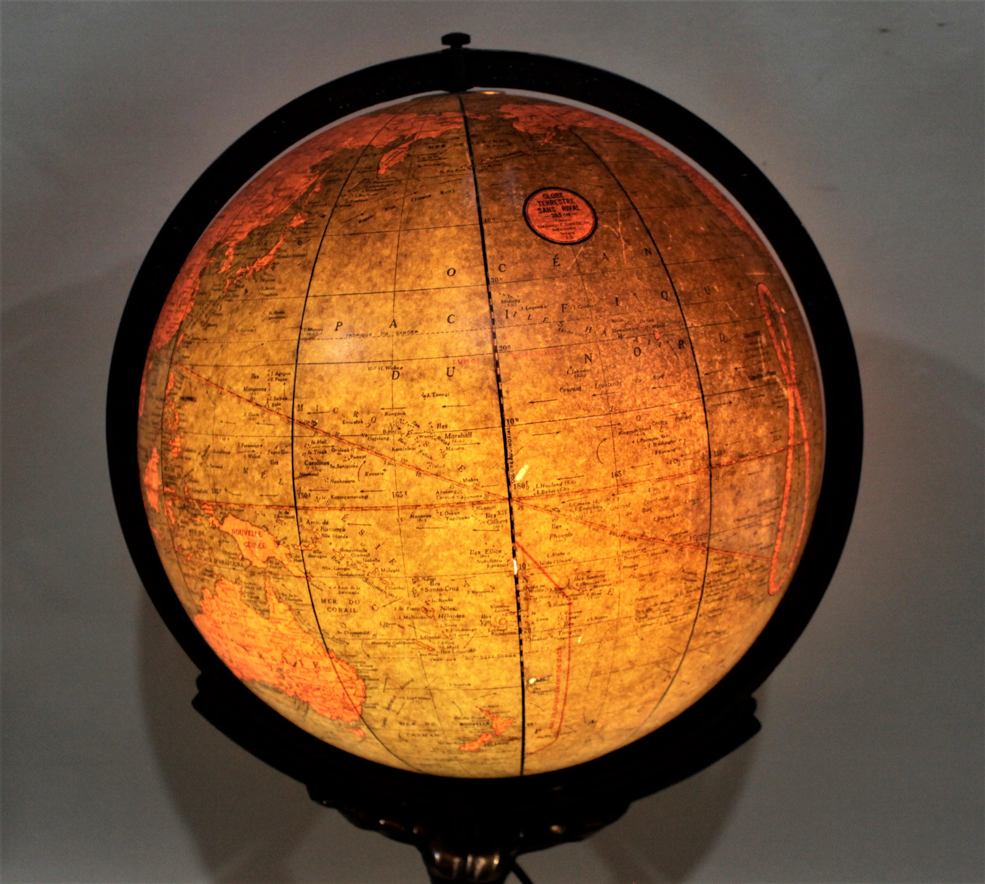 Vintage George F. Cram Co. Figural Brass Atlas Illuminated Terrestrial Globe 6