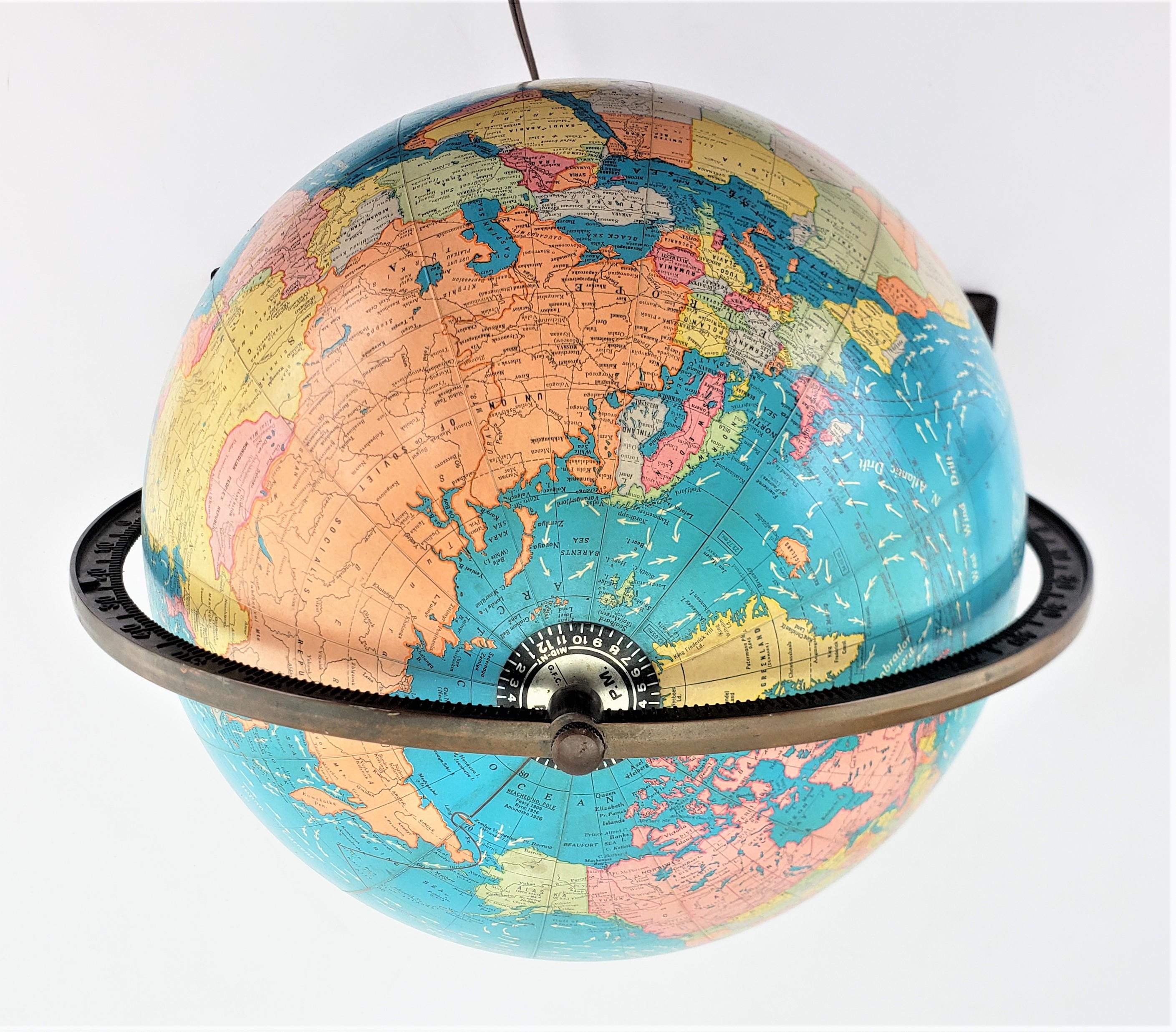 Vintage George F. Cram Co. Figural Brass Atlas Illuminated Terrestrial Globe 7