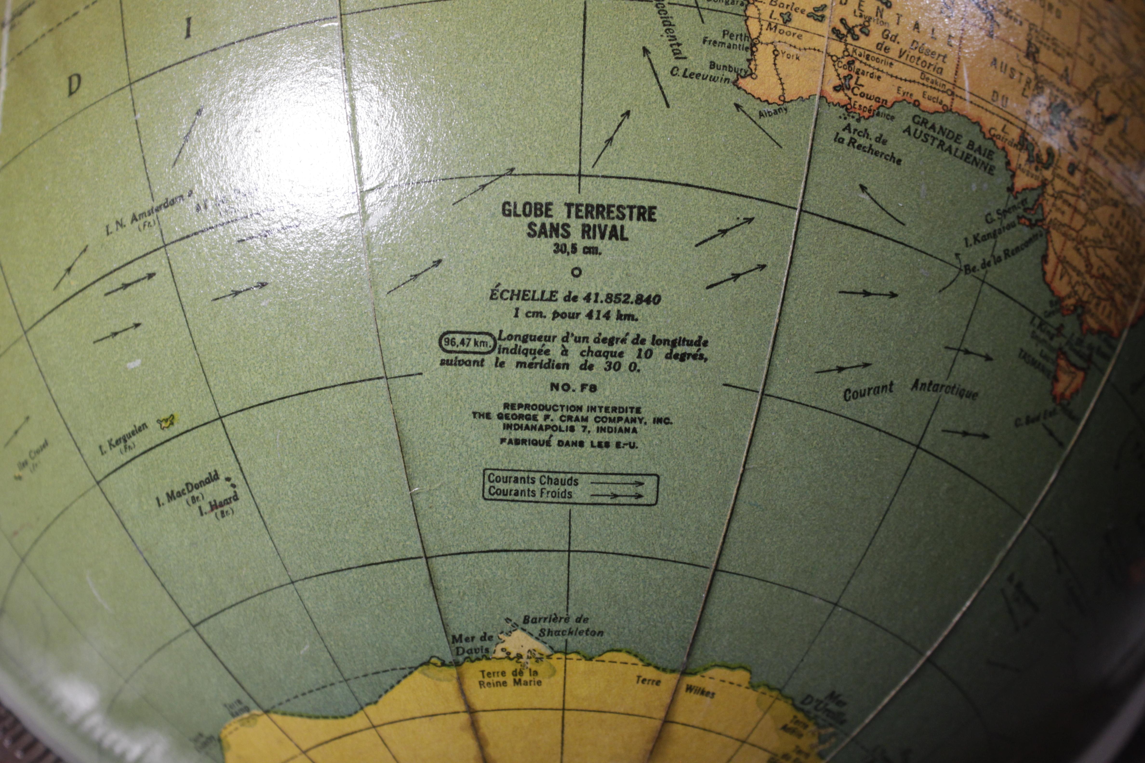 Vintage George F. Cram Co. Figural Brass Atlas Illuminated Terrestrial Globe 8