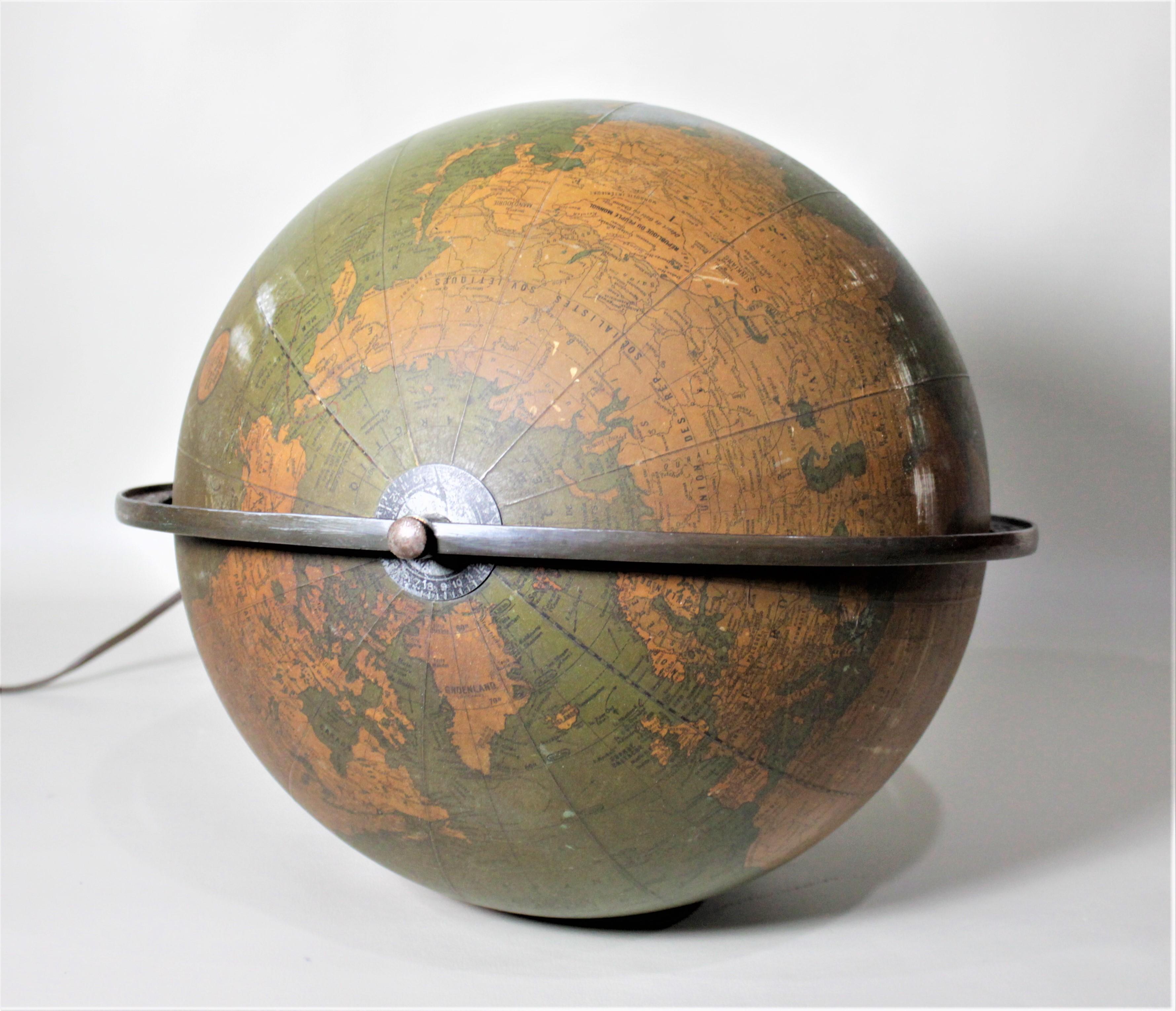 Vintage George F. Cram Co. Figural Brass Atlas Illuminated Terrestrial Globe 9
