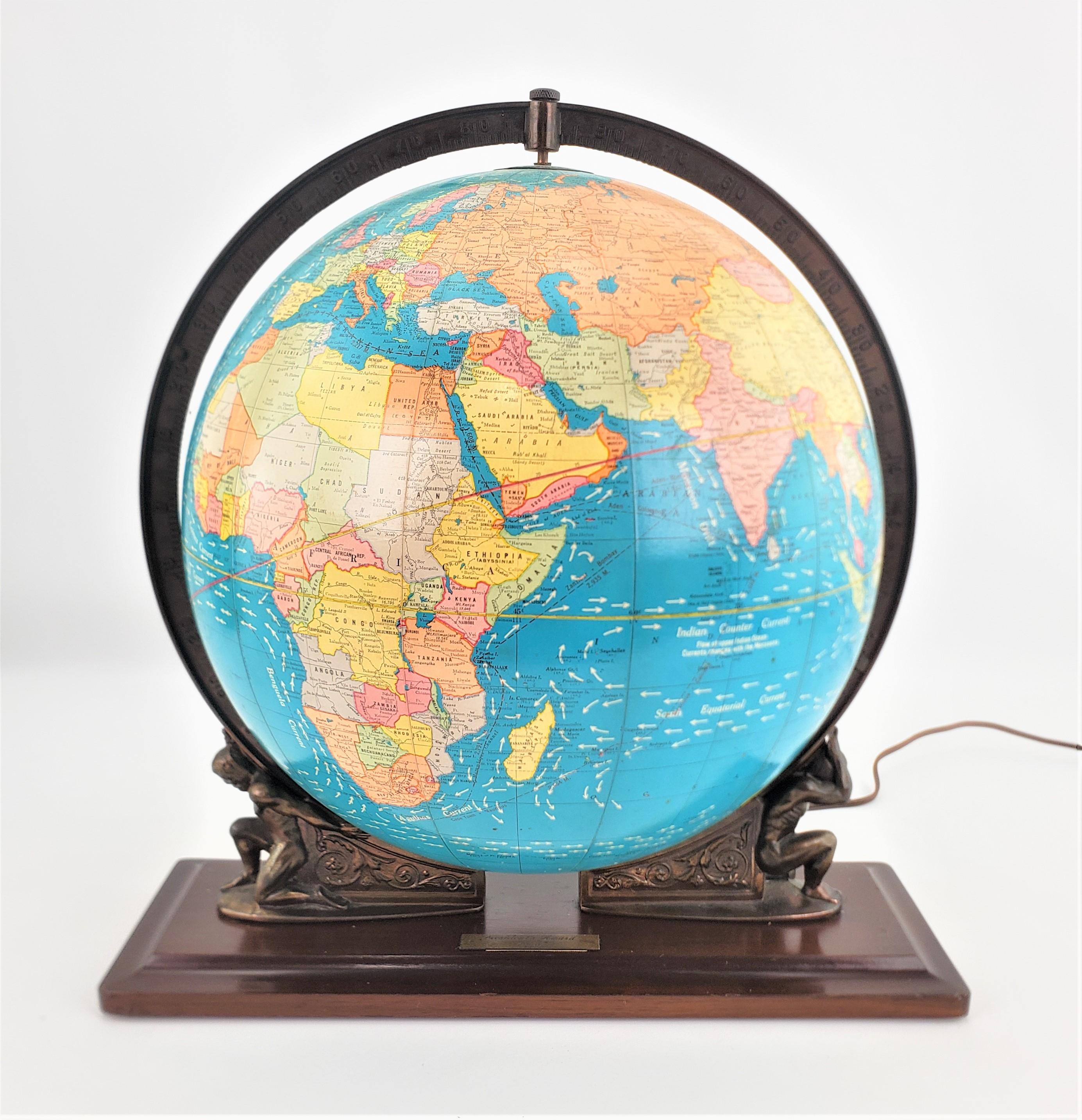 This illuminated terrestrial globe was made by the George F. Cram Company of the United States who is well known for the production of initially maps and diversified to include globes since 1928. This globe was produced in 1966 in the style of the