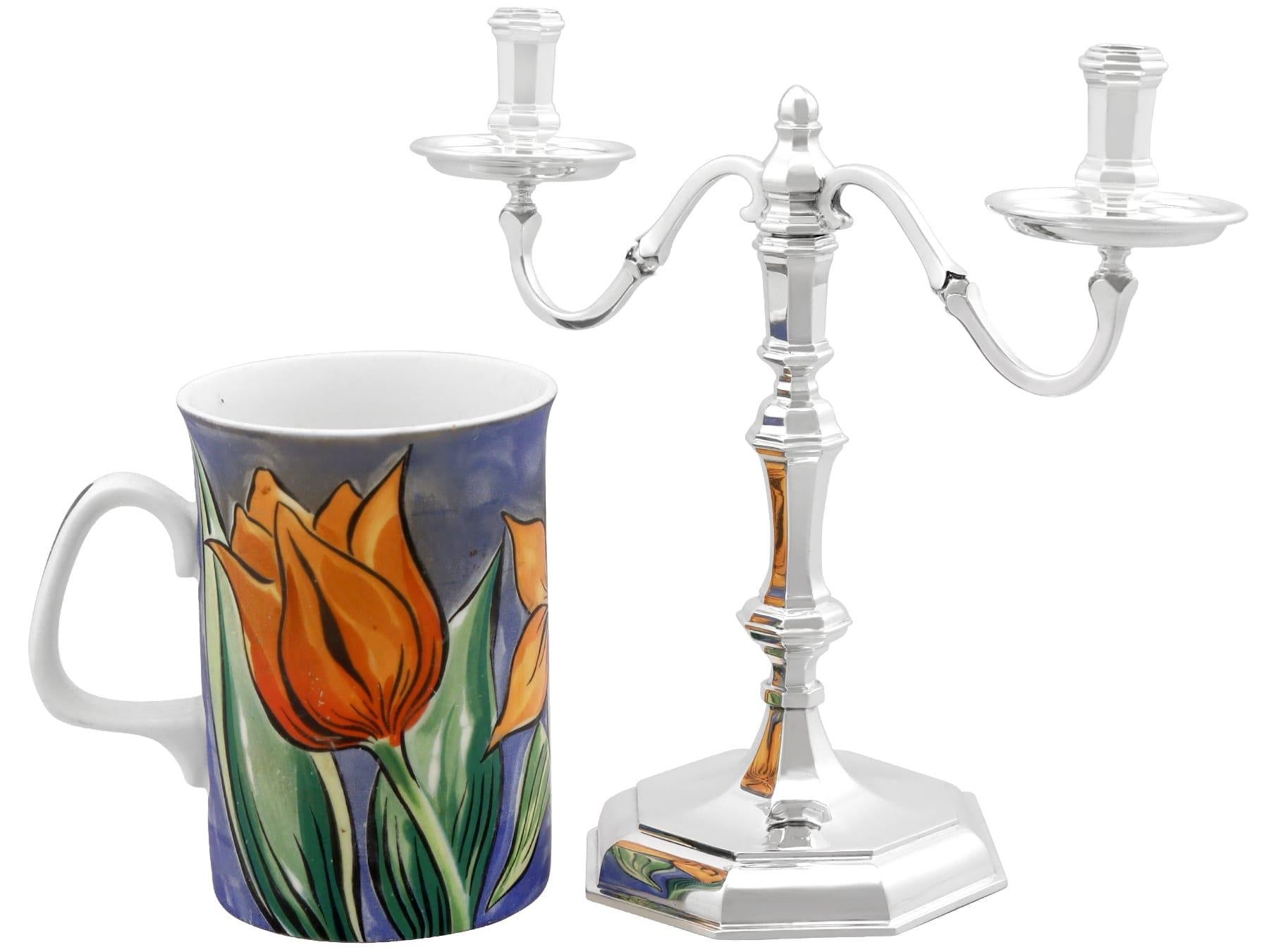 Argento 925 Candelabro a due luci in argento sterling in stile Giorgio I (1968) in vendita