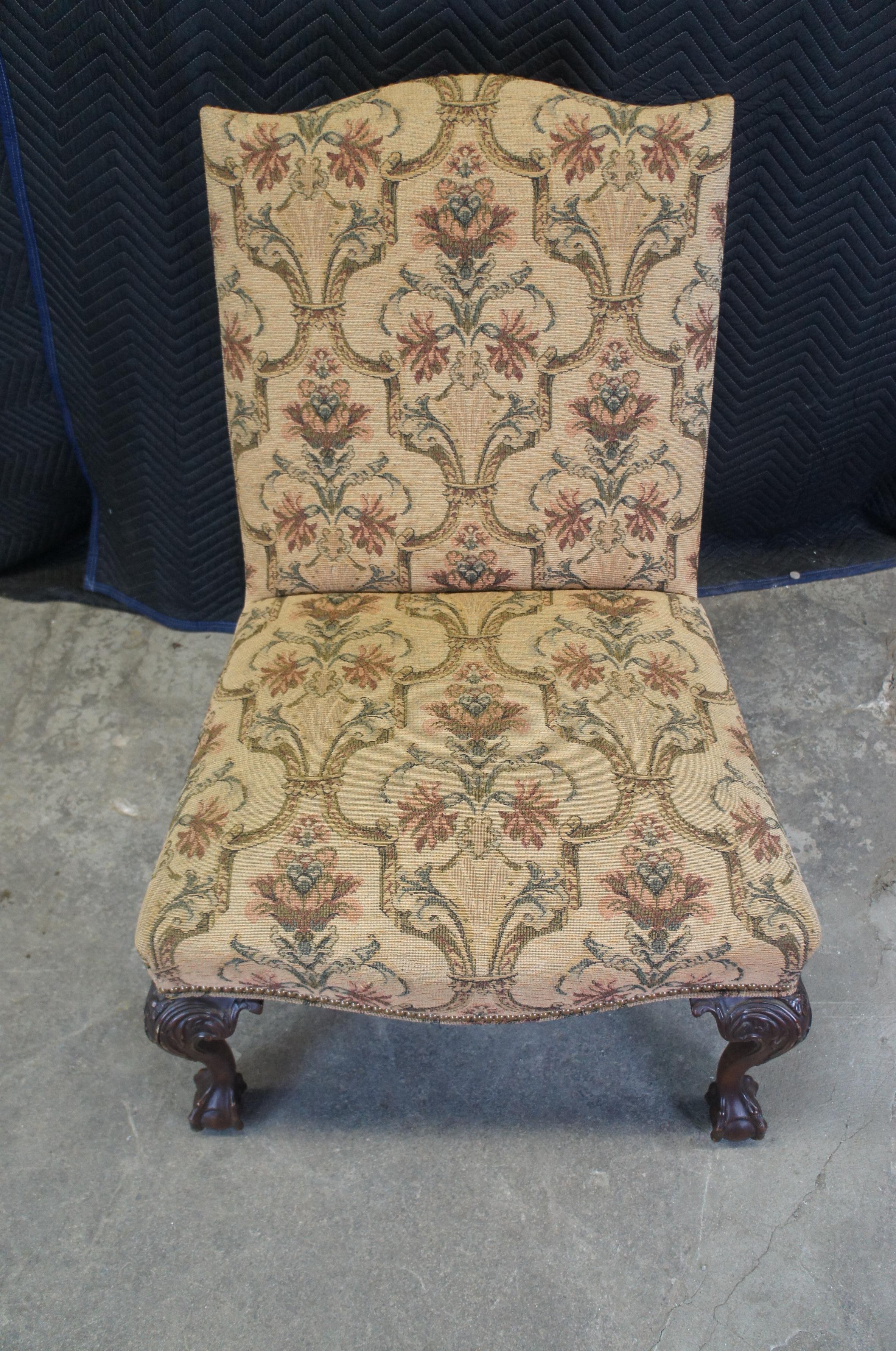 Vintage George II Chippendale Style Mahogany Library Side Chair Brocade Fabric 5