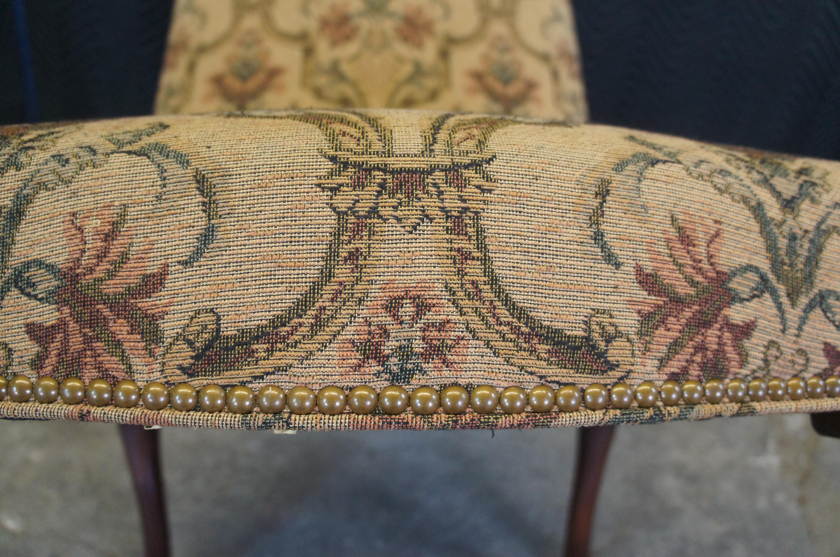 Vintage George II Chippendale Style Mahogany Library Side Chair Brocade Fabric 6