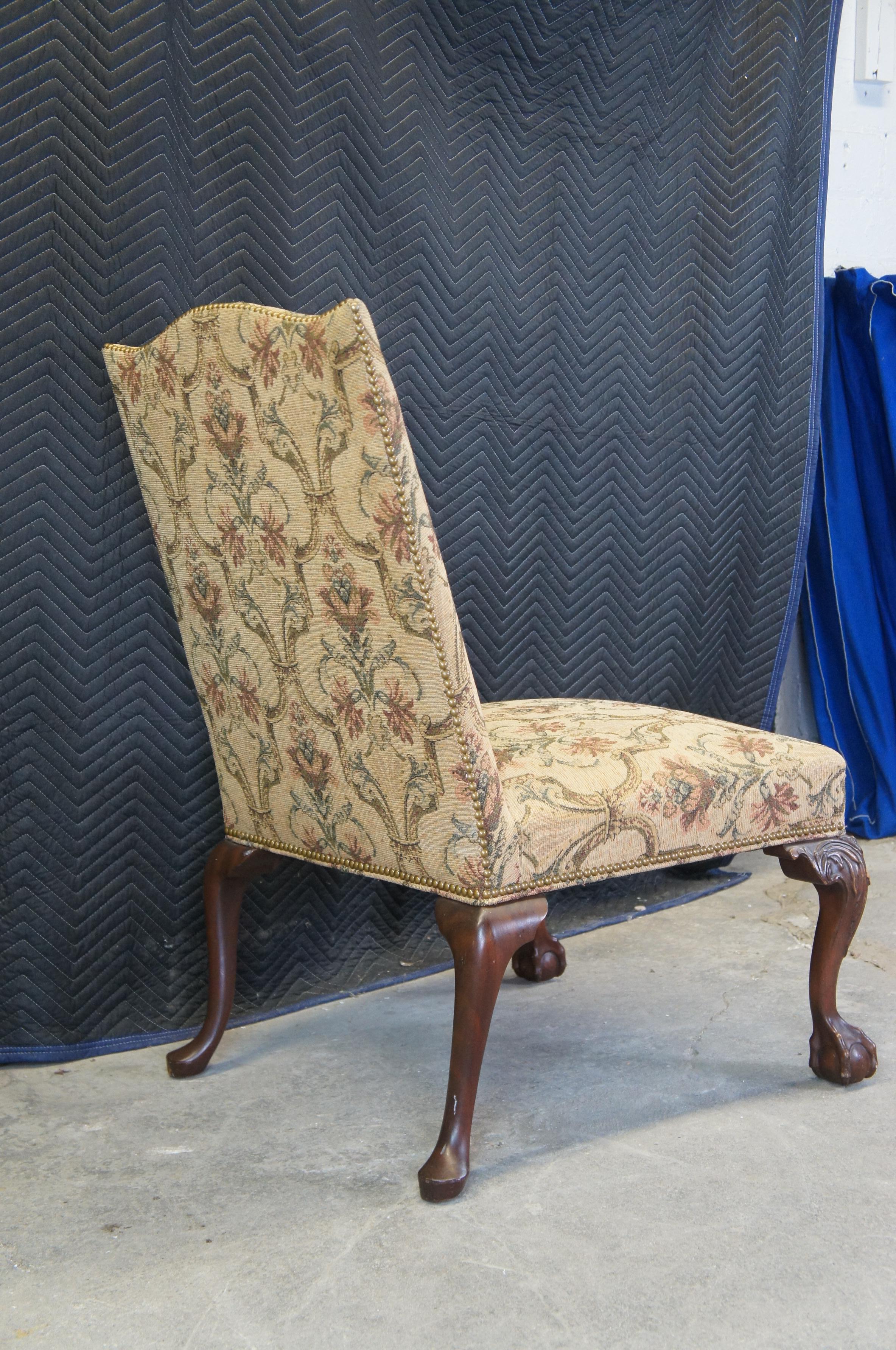 Upholstery Vintage George II Chippendale Style Mahogany Library Side Chair Brocade Fabric