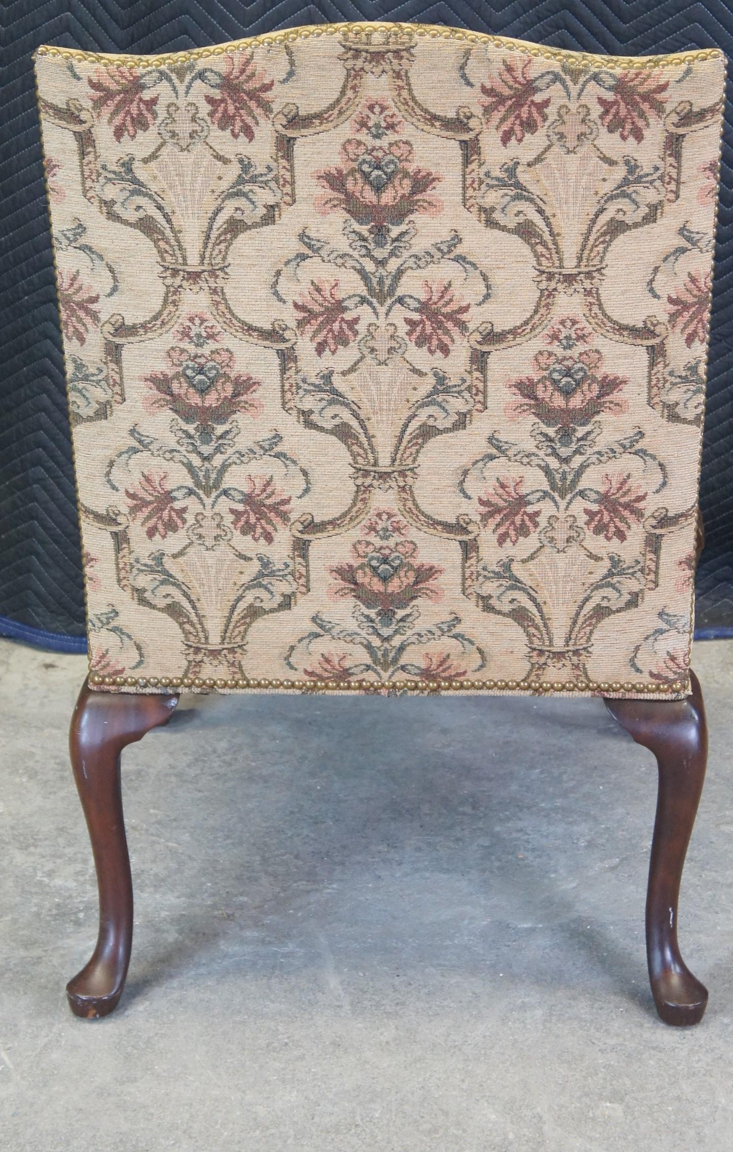 Vintage George II Chippendale Style Mahogany Library Side Chair Brocade Fabric 1