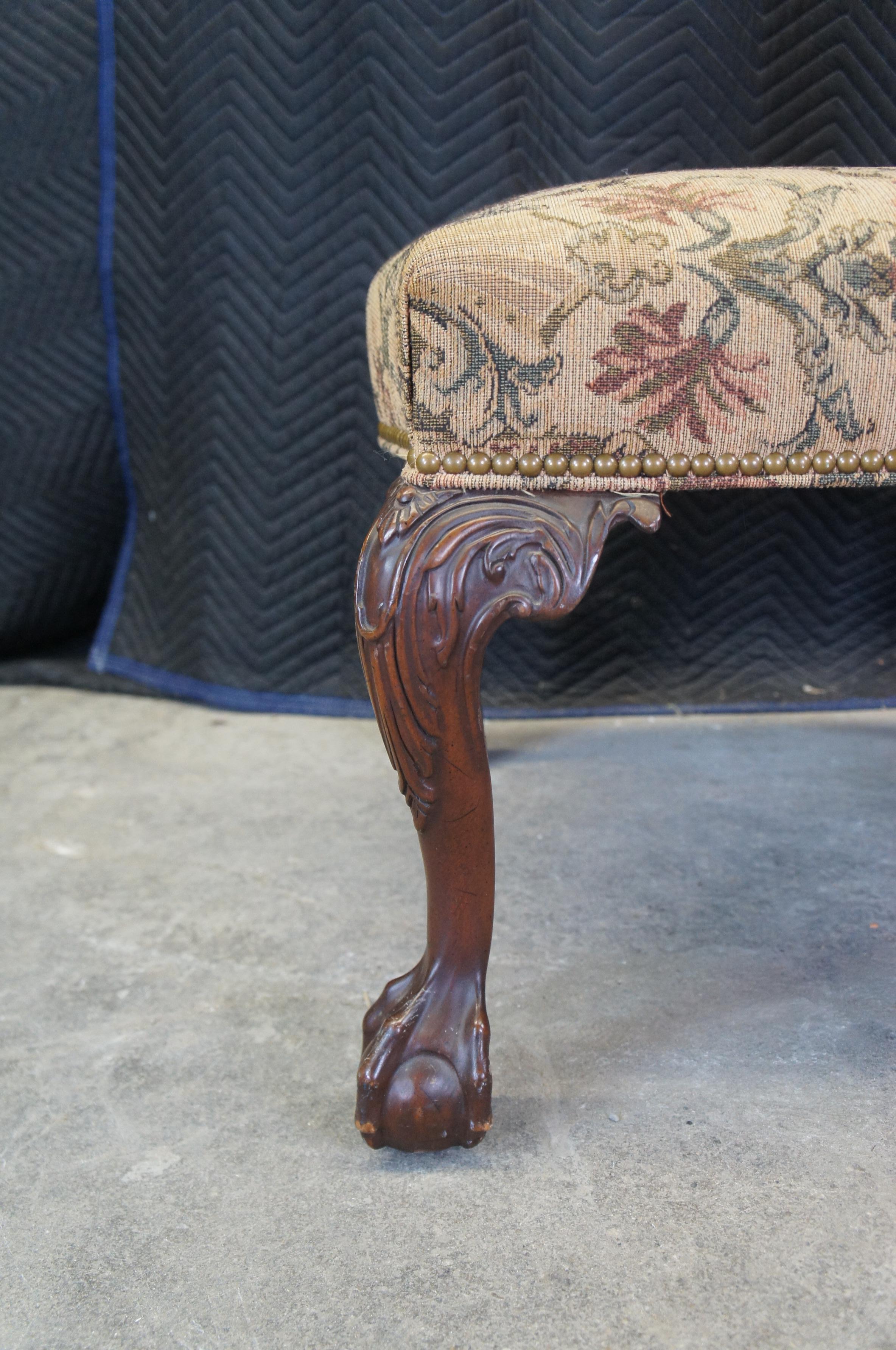 Vintage George II Chippendale Style Mahogany Library Side Chair Brocade Fabric 3