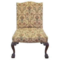 Vintage George II Chippendale Style Mahogany Library Side Chair Brocade Fabric