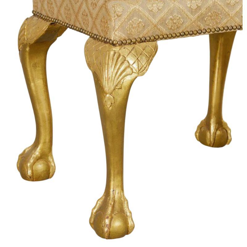 Geometric Horsehair Giltwood Carved Stool, George II Style In Good Condition For Sale In Locust Valley, NY