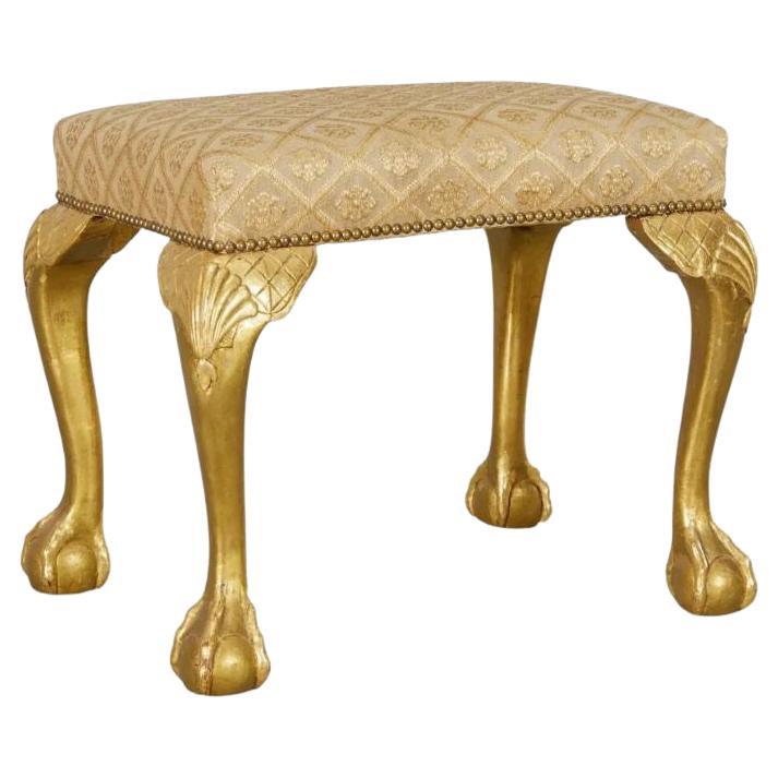 Geometric Horsehair Giltwood Carved Stool, George II Style For Sale