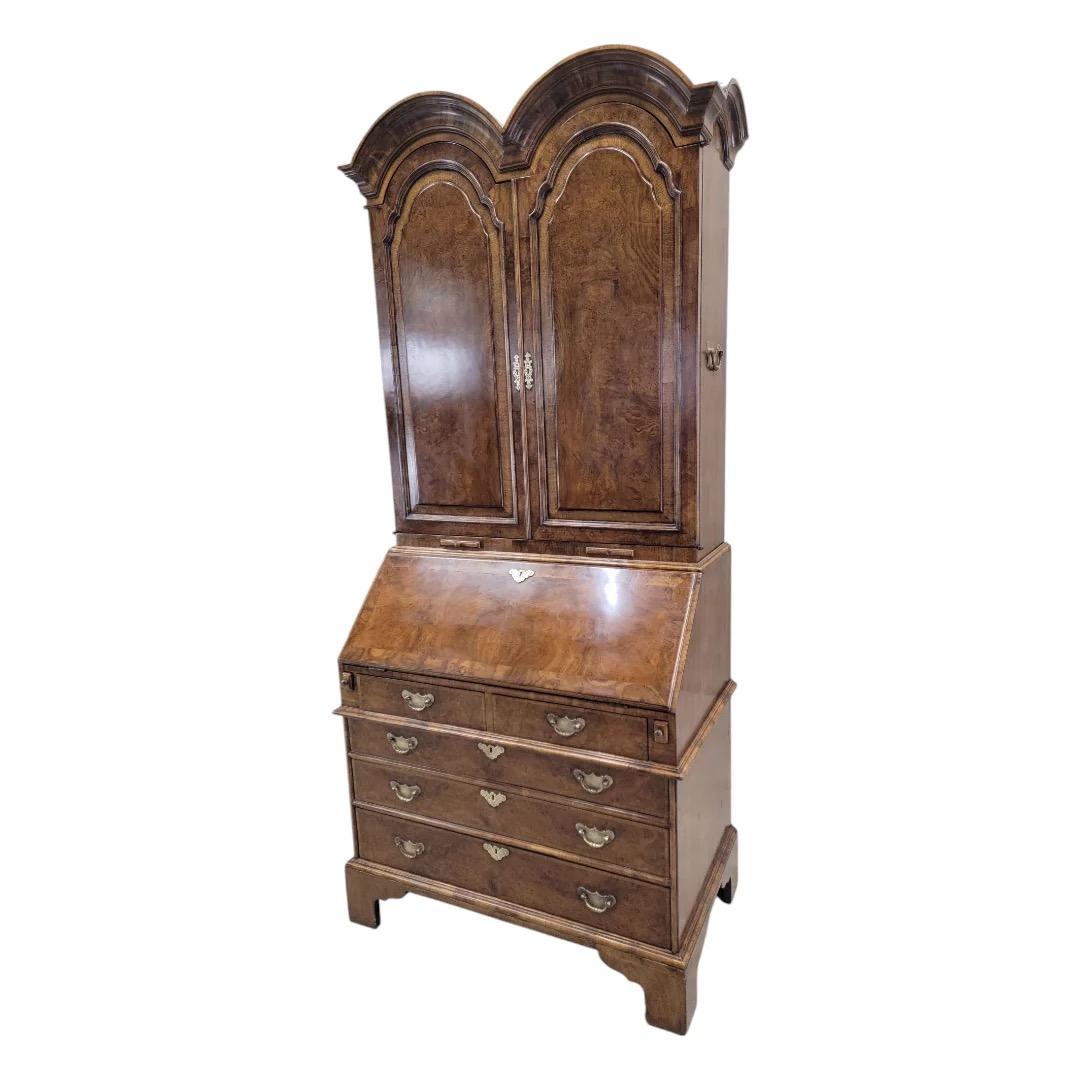 Vintage George Iii Style Burton-Ching Burl Walnut Secretary Desk Bookcase For Sale 4