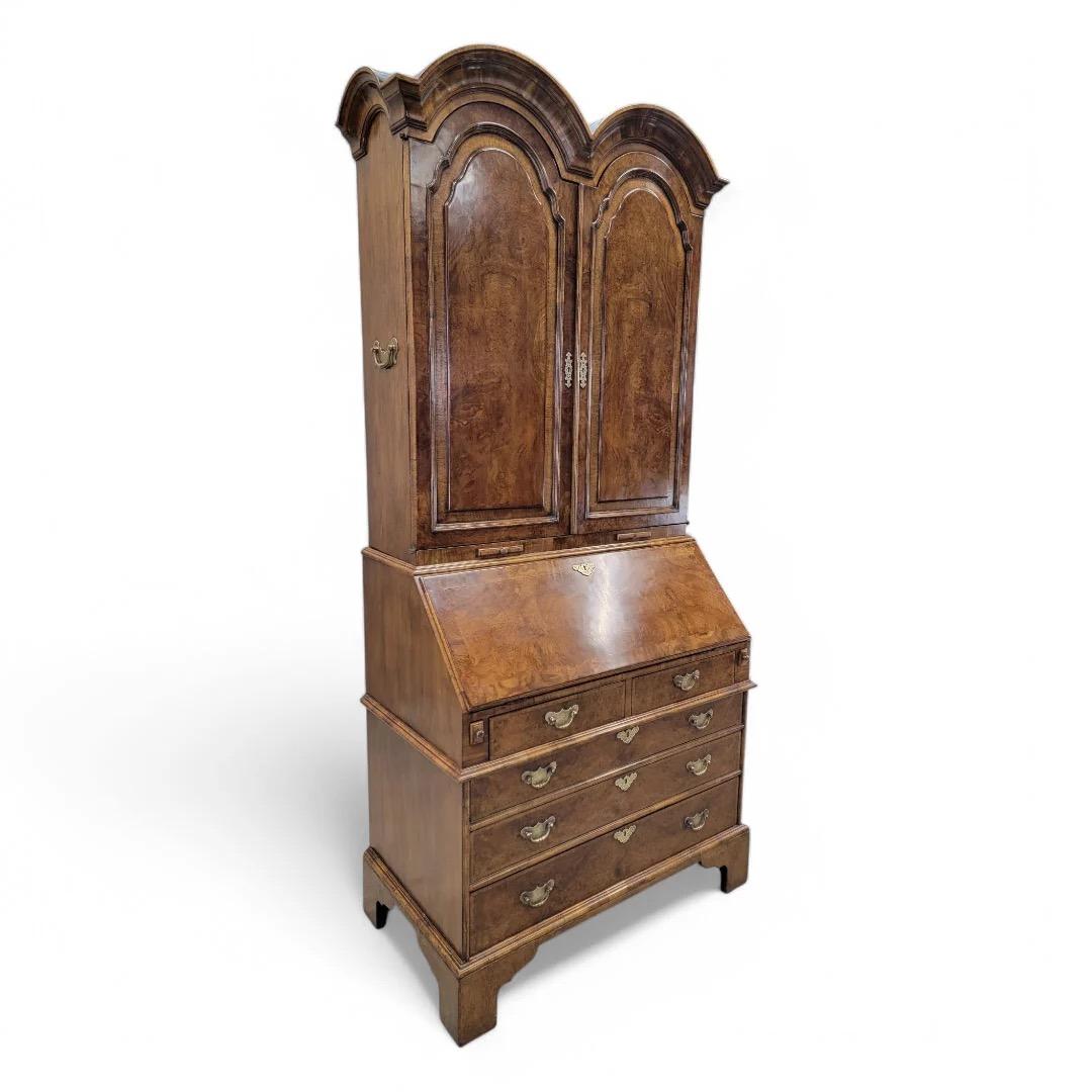 Vintage George Iii Style Burton-Ching Burl Walnut Secretary Desk Bookcase For Sale 5