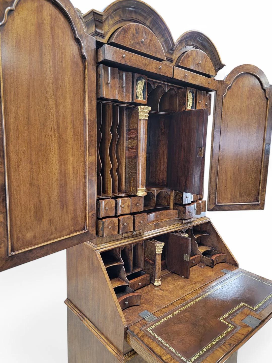 Vintage George Iii Style Burton-Ching Burl Walnut Secretary Desk Bookcase For Sale 6