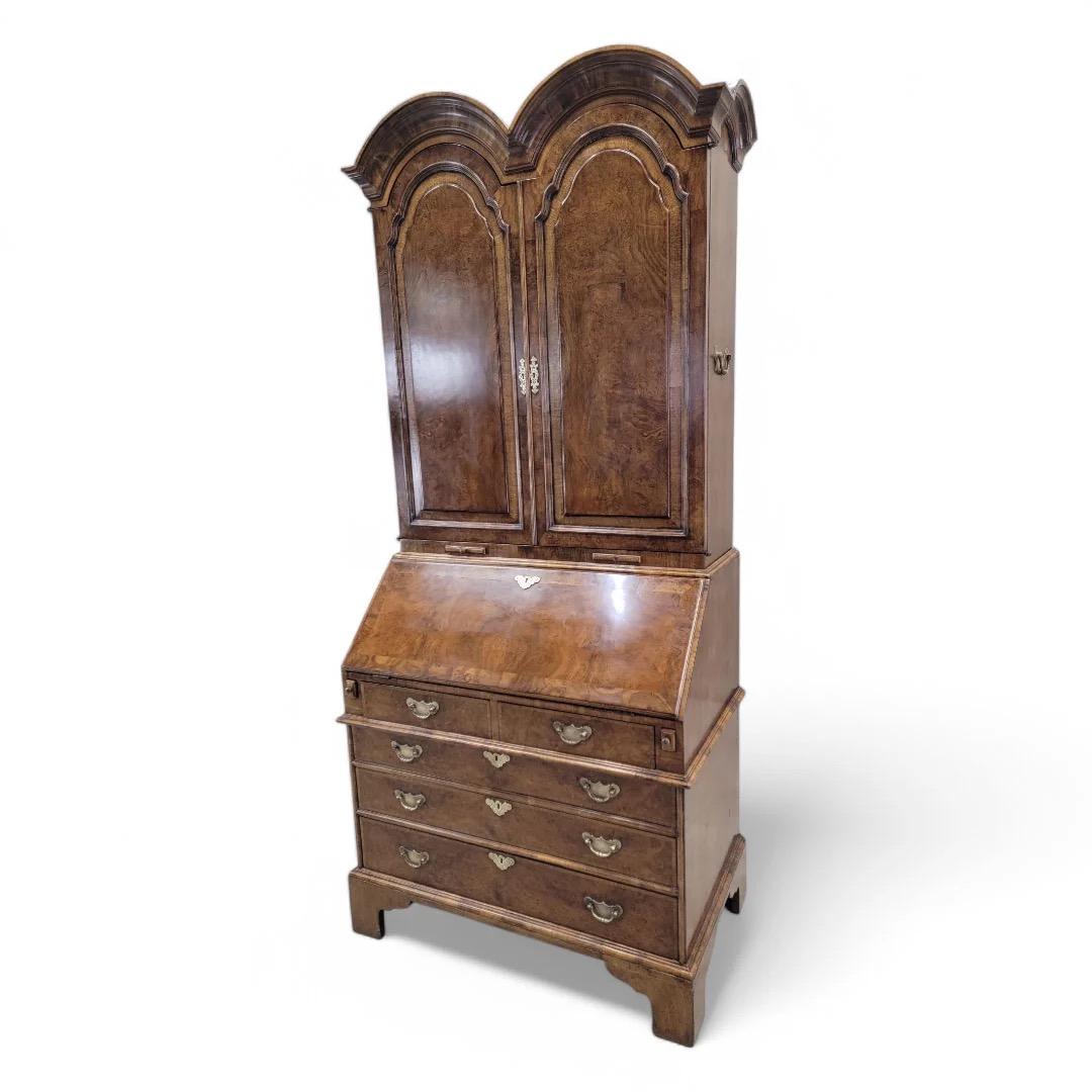 Vintage George III Style Burton-Ching Burl Walnut Secretary Desk Bookcase

Exquisite 2 Piece Burton-Ching George III Style Georgian Burled Wood 2 Door, 4 drawer Beautifully Crafted and Finely Detailed Tooled Leather Flip Down Secretary with 53