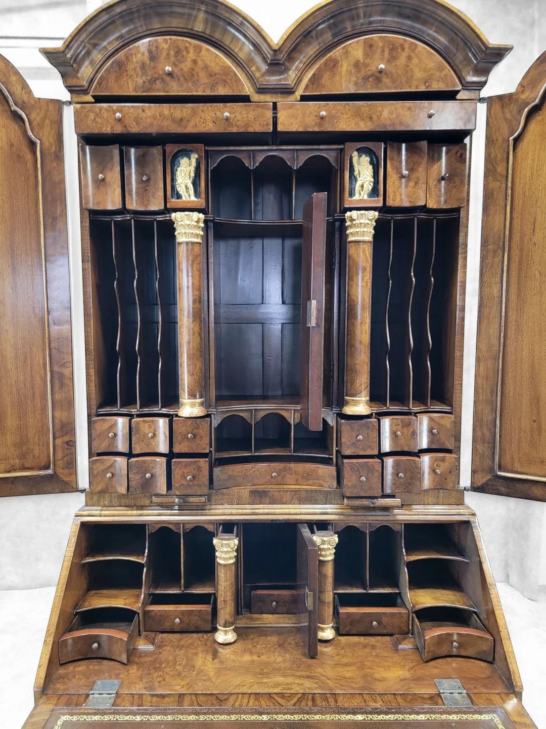 George III Vintage George Iii Style Burton-Ching Burl Walnut Secretary Desk Bookcase For Sale