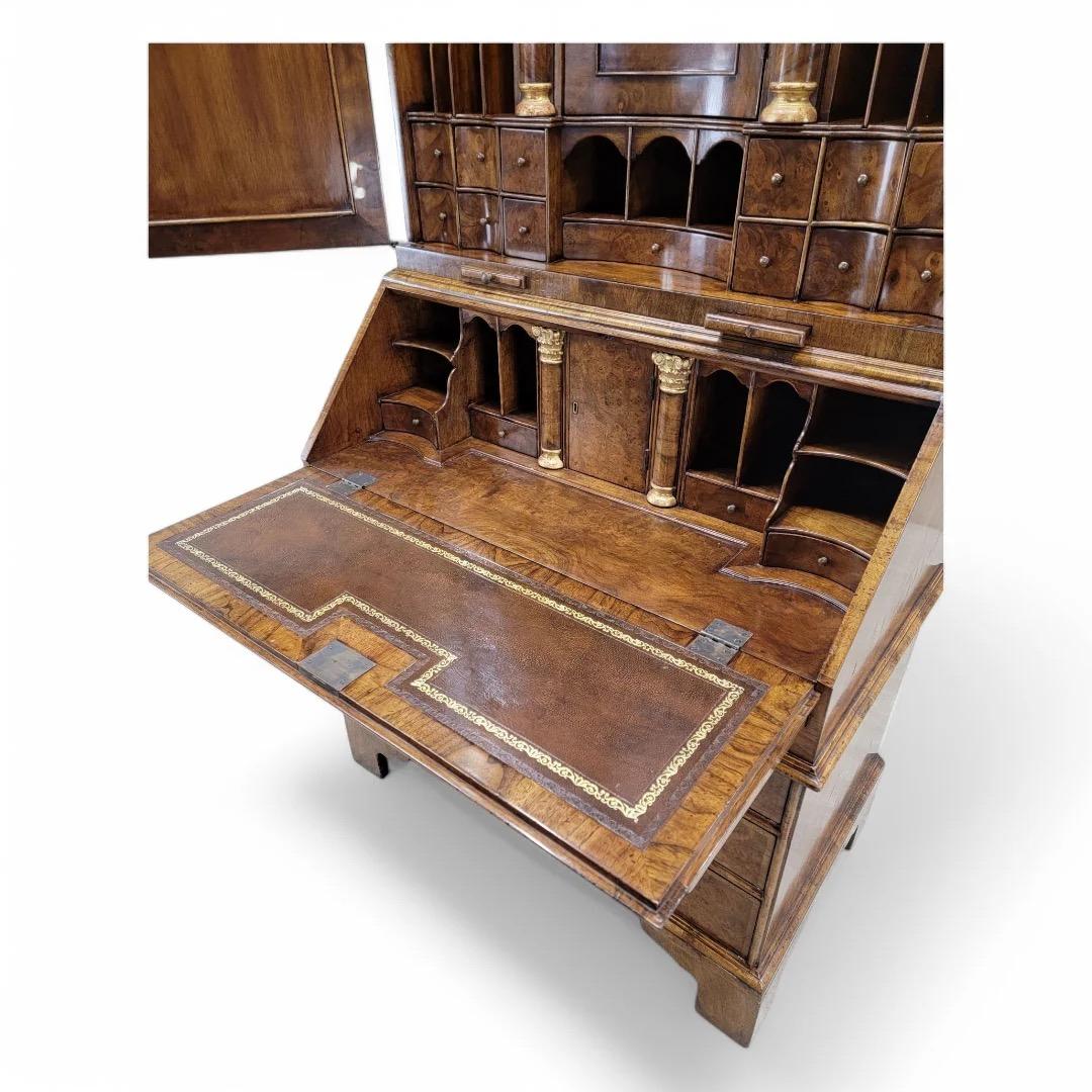 Unknown Vintage George Iii Style Burton-Ching Burl Walnut Secretary Desk Bookcase For Sale