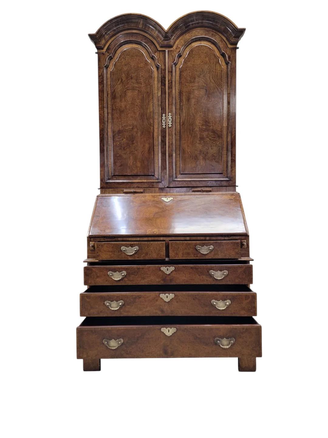 Vintage George Iii Style Burton-Ching Burl Walnut Secretary Desk Bookcase For Sale 1