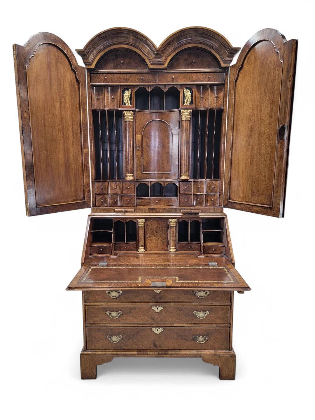 Vintage George Iii Style Burton-Ching Burl Walnut Secretary Desk Bookcase For Sale 2