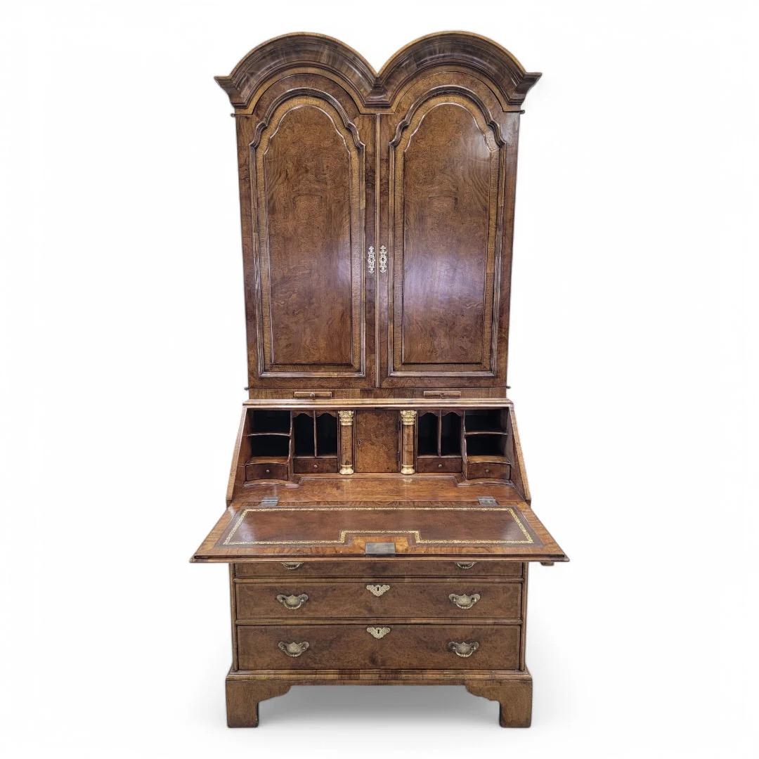 Vintage George Iii Style Burton-Ching Burl Walnut Secretary Desk Bookcase For Sale 3
