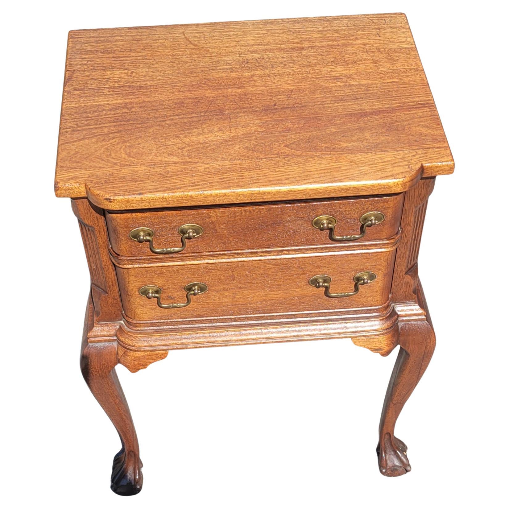 Brass Vintage George III Style Genuine Mahogany Two Drawer Side Table, circa 1940s  For Sale