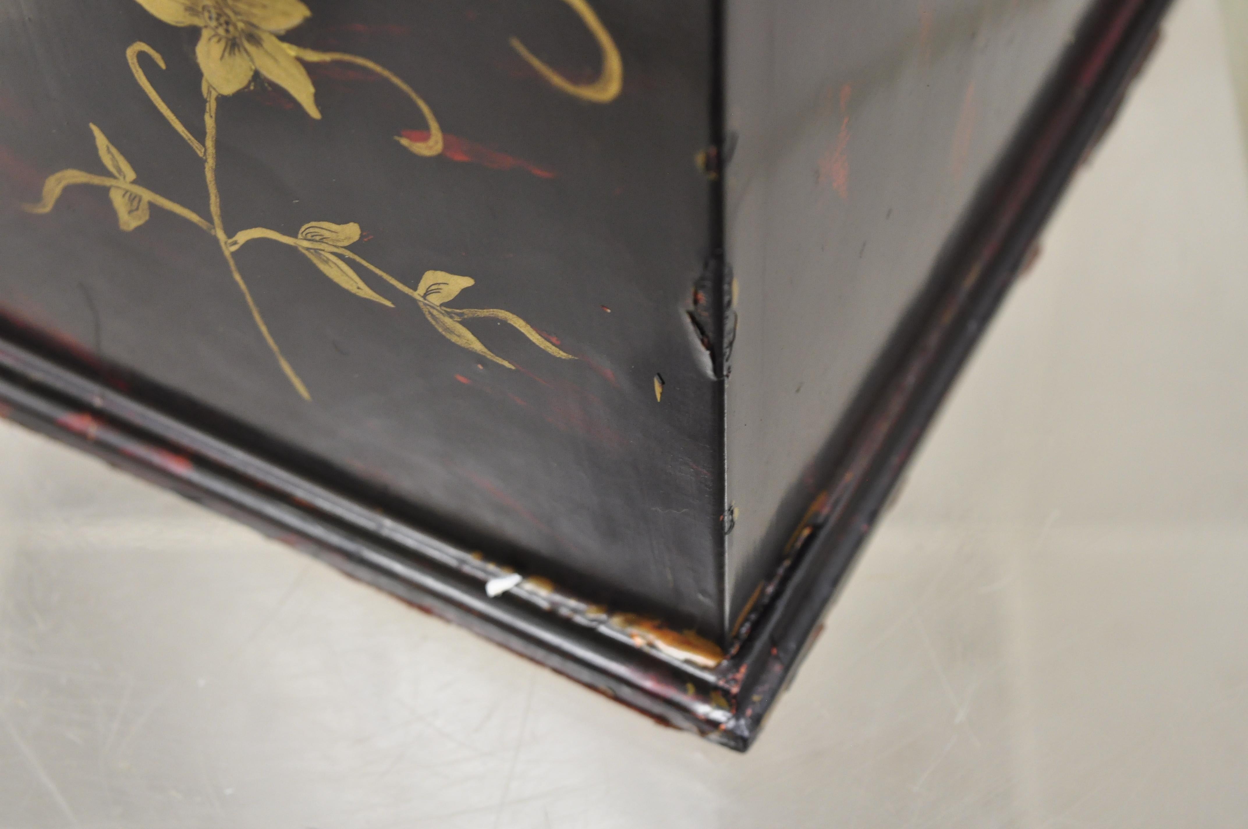 Vintage George III Style Lacquered Wood Hand Painted Butterfly Flower Knife Box For Sale 5
