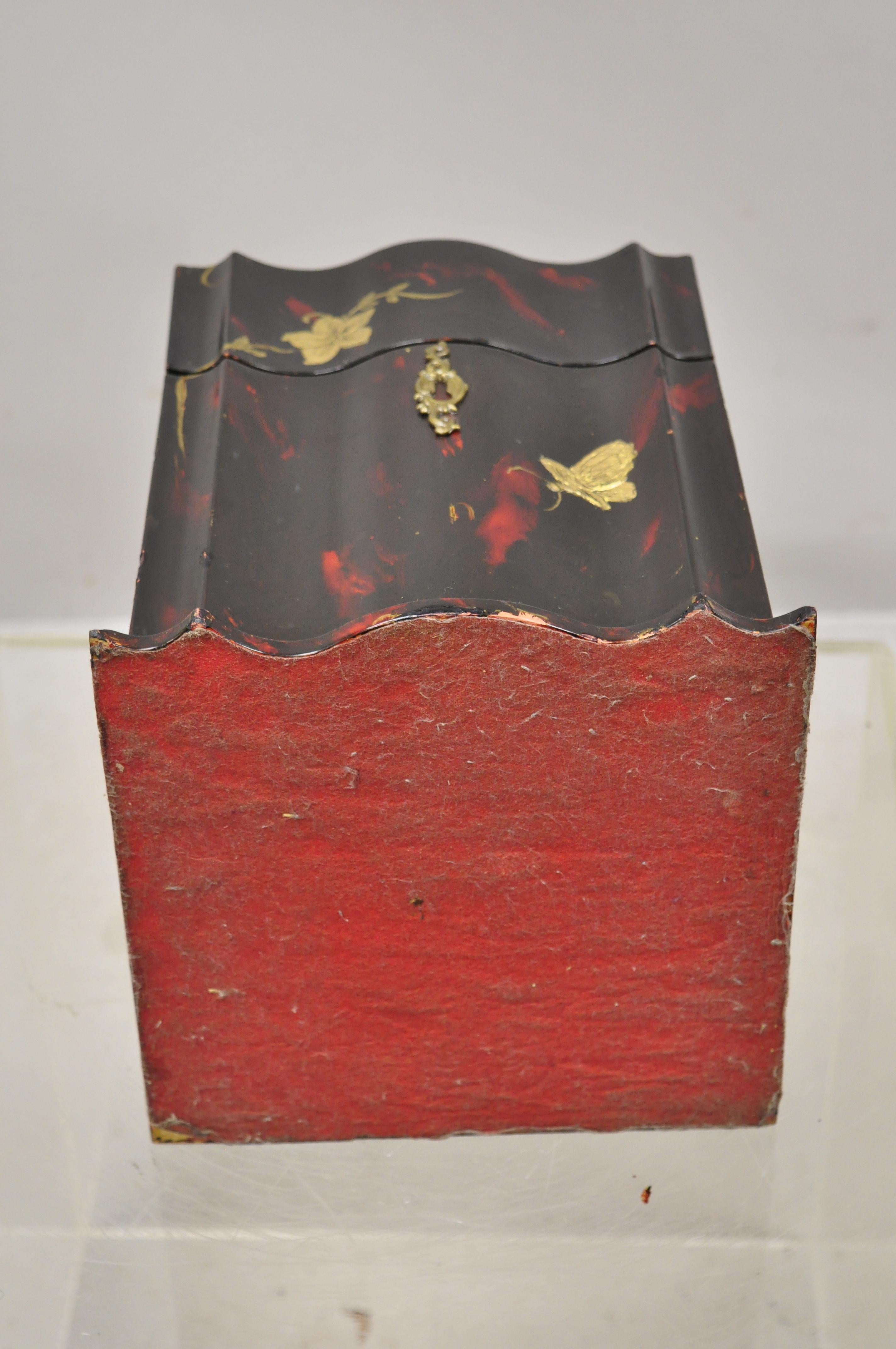 Vintage George III Style Lacquered Wood Hand Painted Butterfly Flower Knife Box For Sale 6