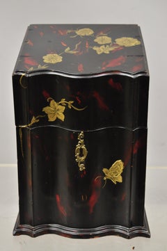Vintage George III Style Lacquered Wood Hand Painted Butterfly Flower Knife Box