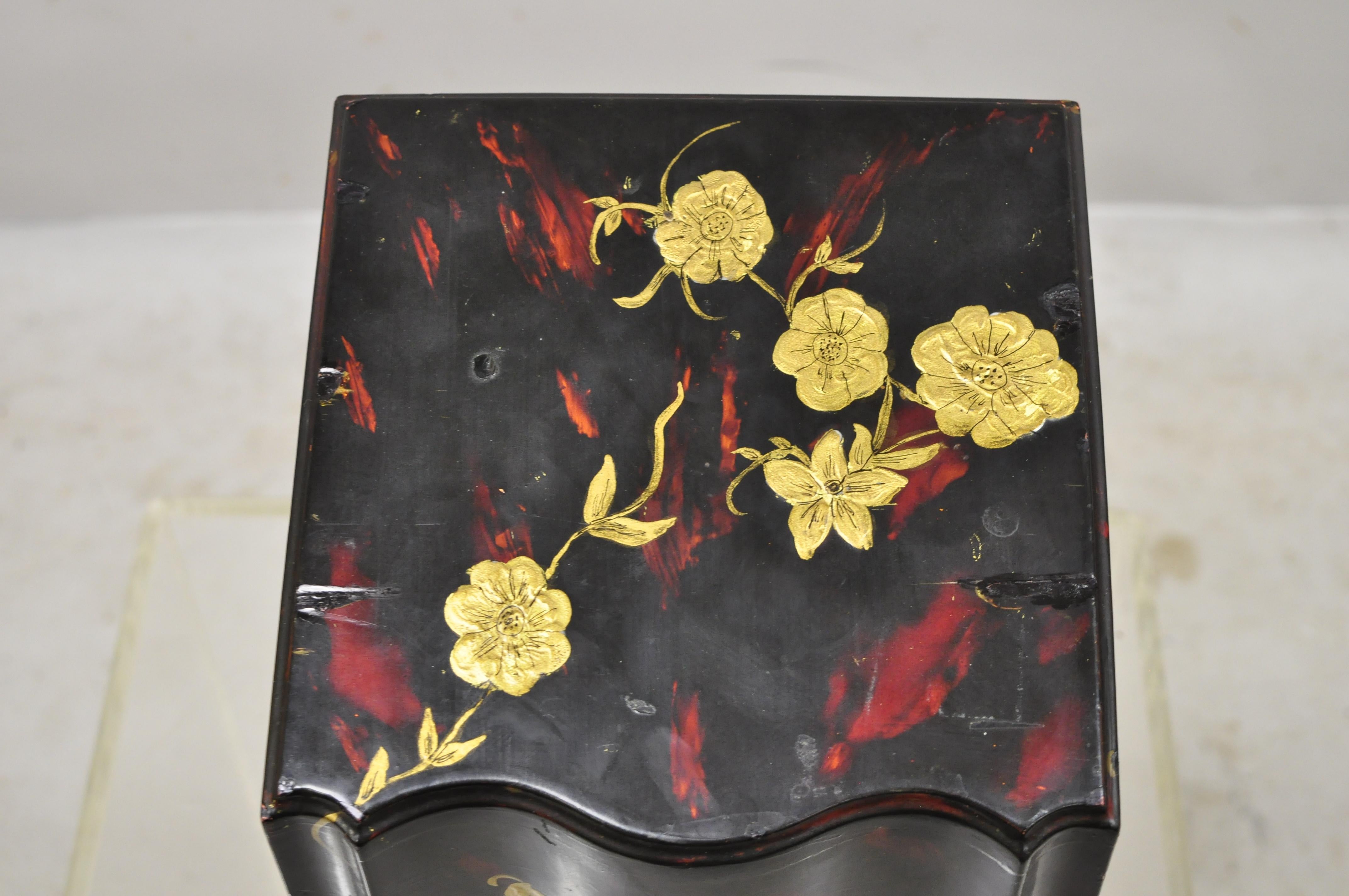 Georgian Vintage George III Style Lacquered Wood Hand Painted Butterfly Flower Knife Box For Sale