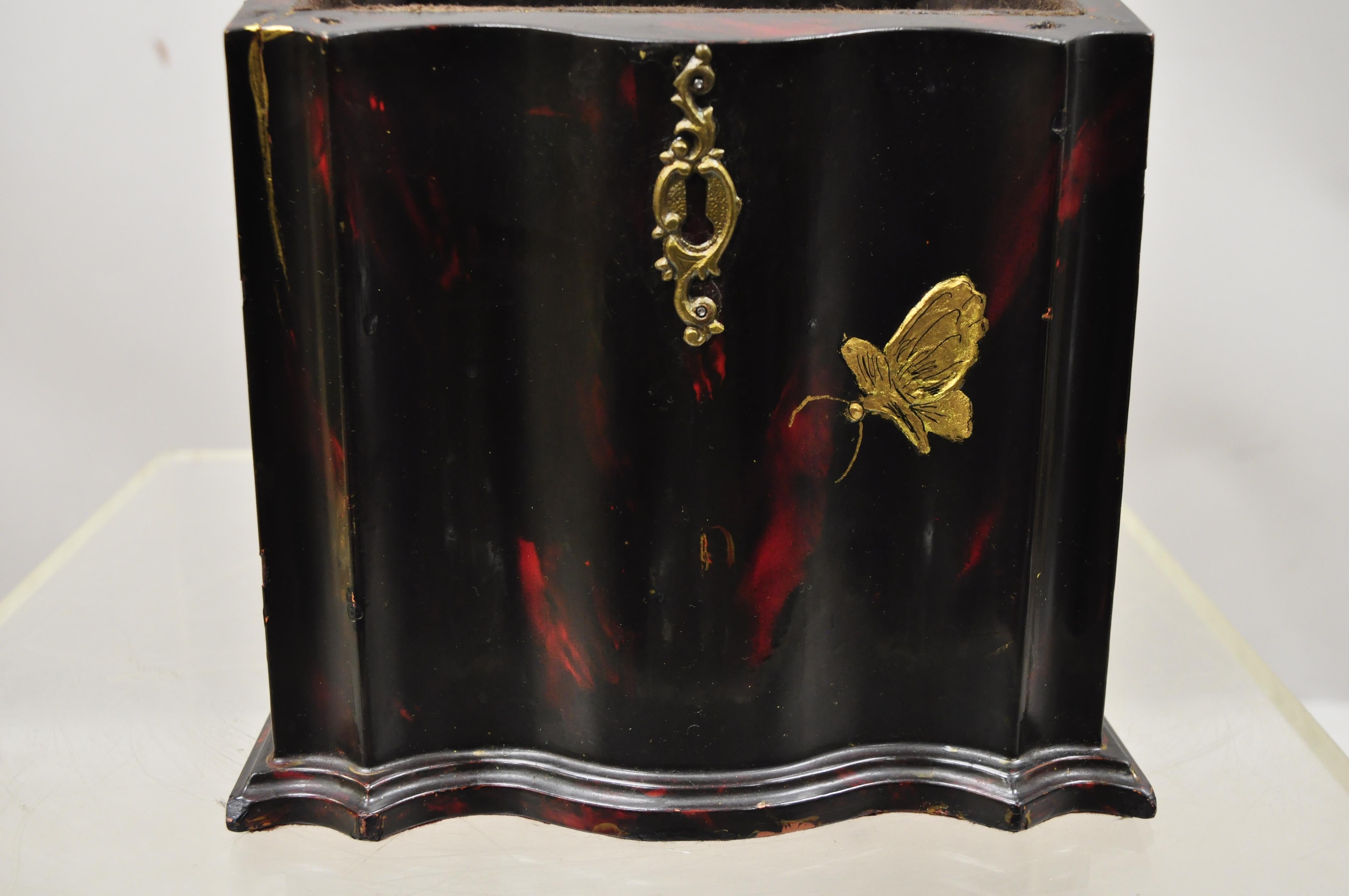 English Vintage George III Style Lacquered Wood Hand Painted Butterfly Flower Knife Box For Sale