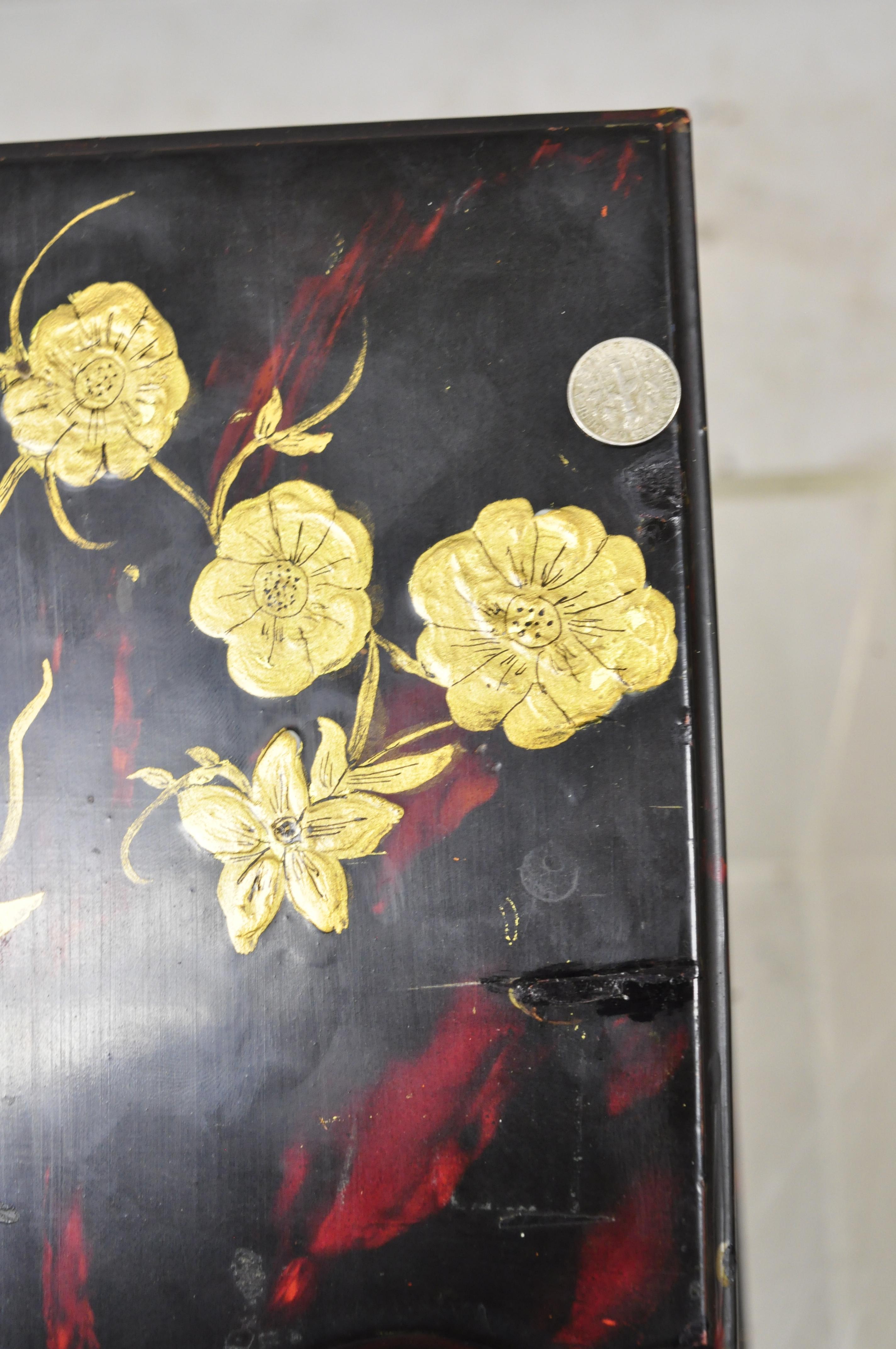 Vintage George III Style Lacquered Wood Hand Painted Butterfly Flower Knife Box For Sale 1