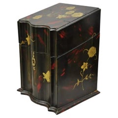 Caja de Cuchillos Vintage Estilo Jorge III de Madera Lacada Pintada a Mano Flor de Mariposa