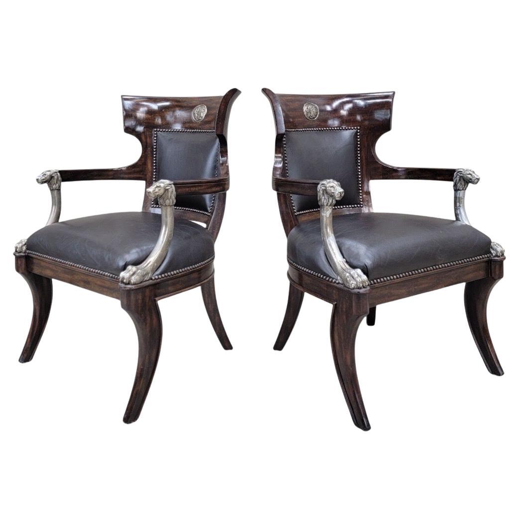 Vintage George IV English Regency Style Black Leather Chairs - Pair