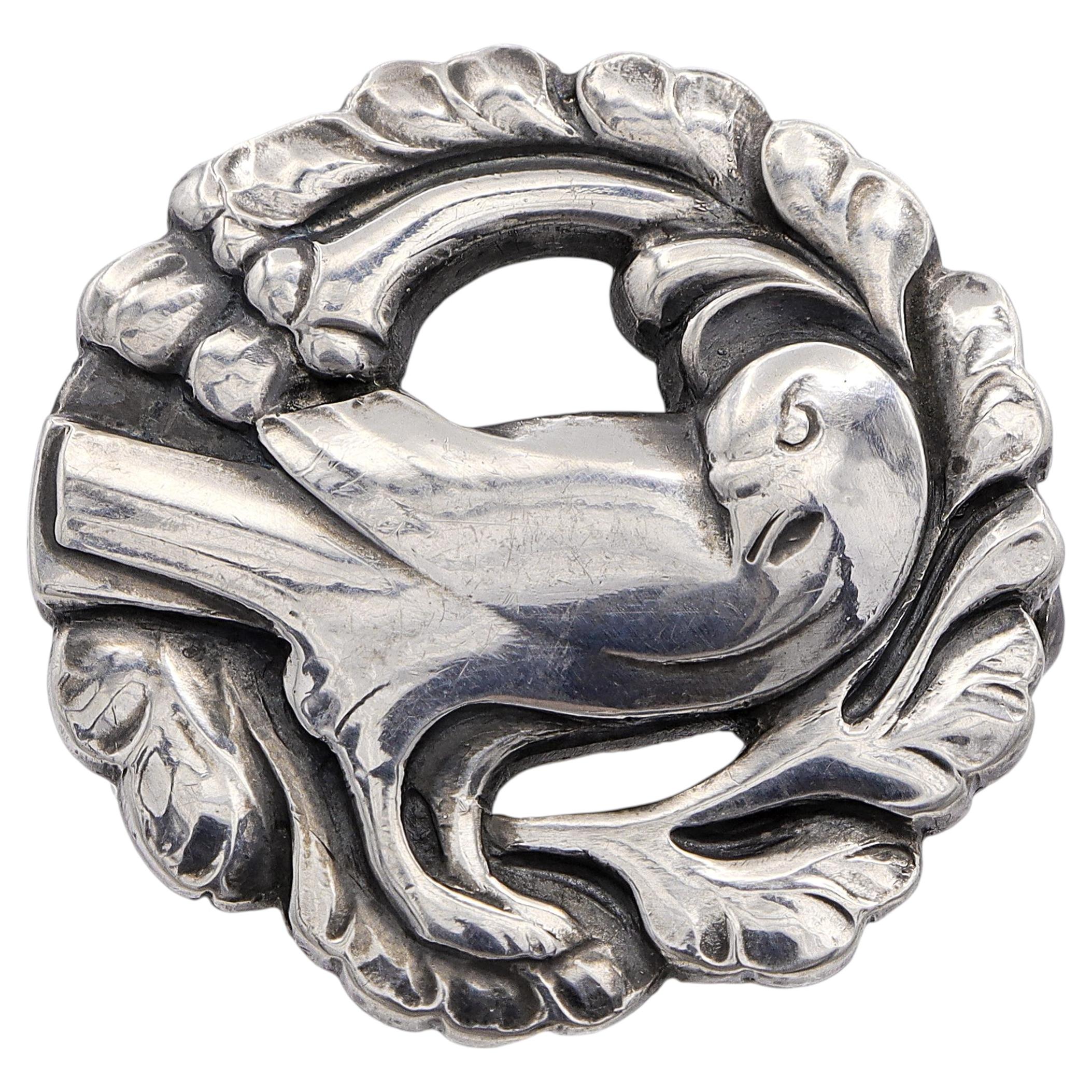 Pre-owned Georg Jensen Vintage George Jensen Sterling Silver No. 184 Bird Brooch In Multi