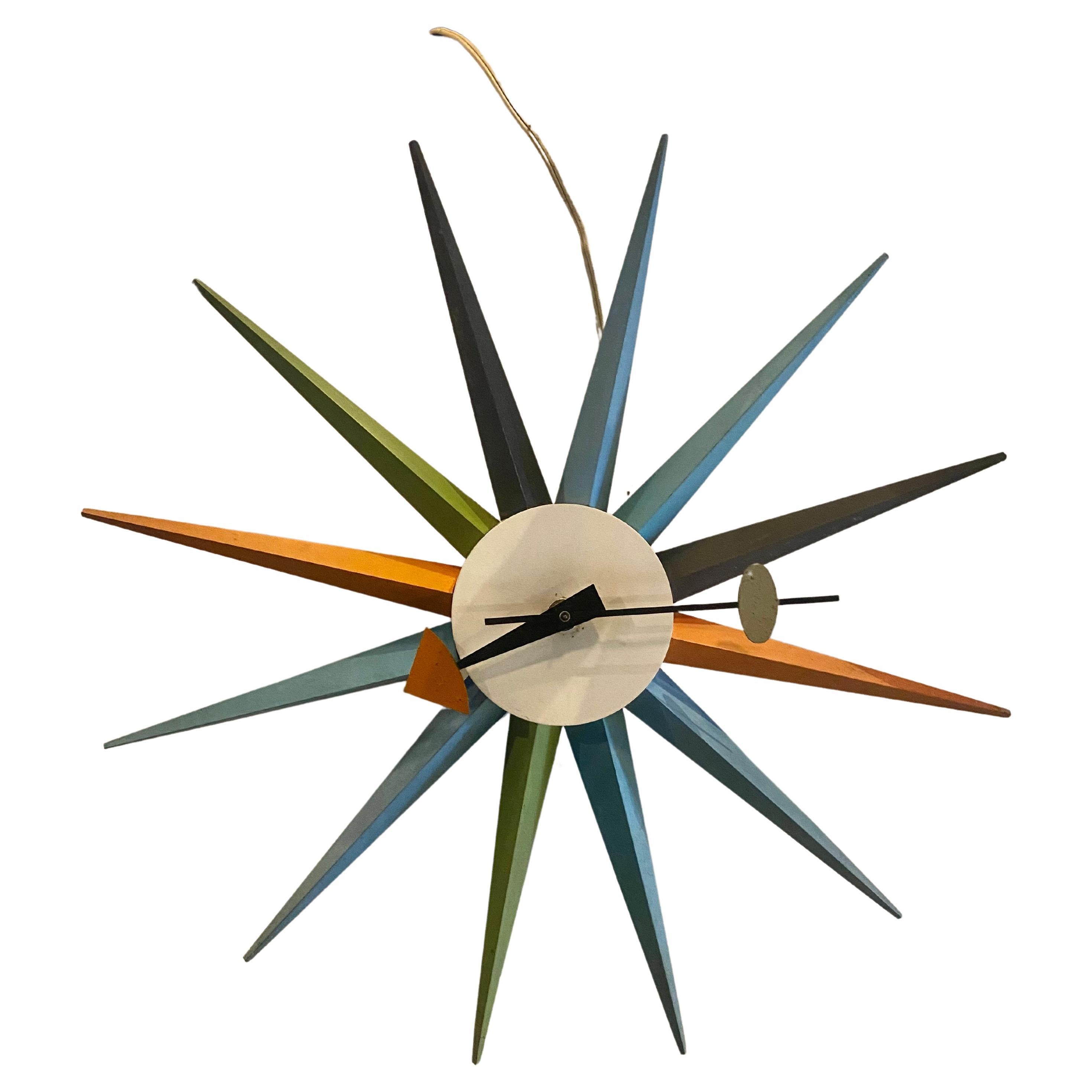 Vintage George Nelson / Howard Miller Multi-color Spike / Starburst Clock For Sale