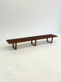 Vintage George Nelson long platform slatted bench made of teak wood