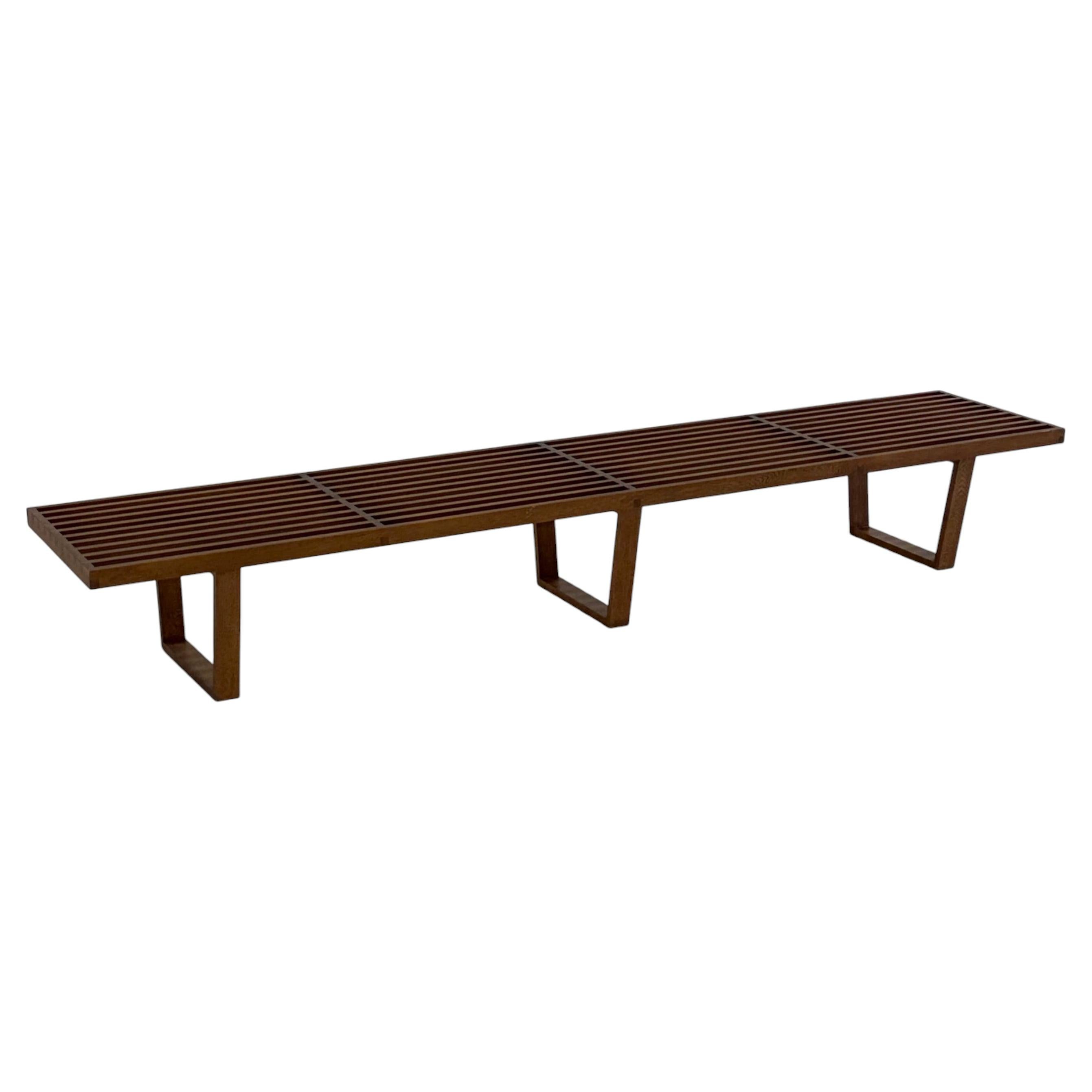 Vintage George Nelson long platform slatted bench made of teak wood
