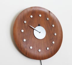 Vintage George Nelson Style Walnut Wall Clock