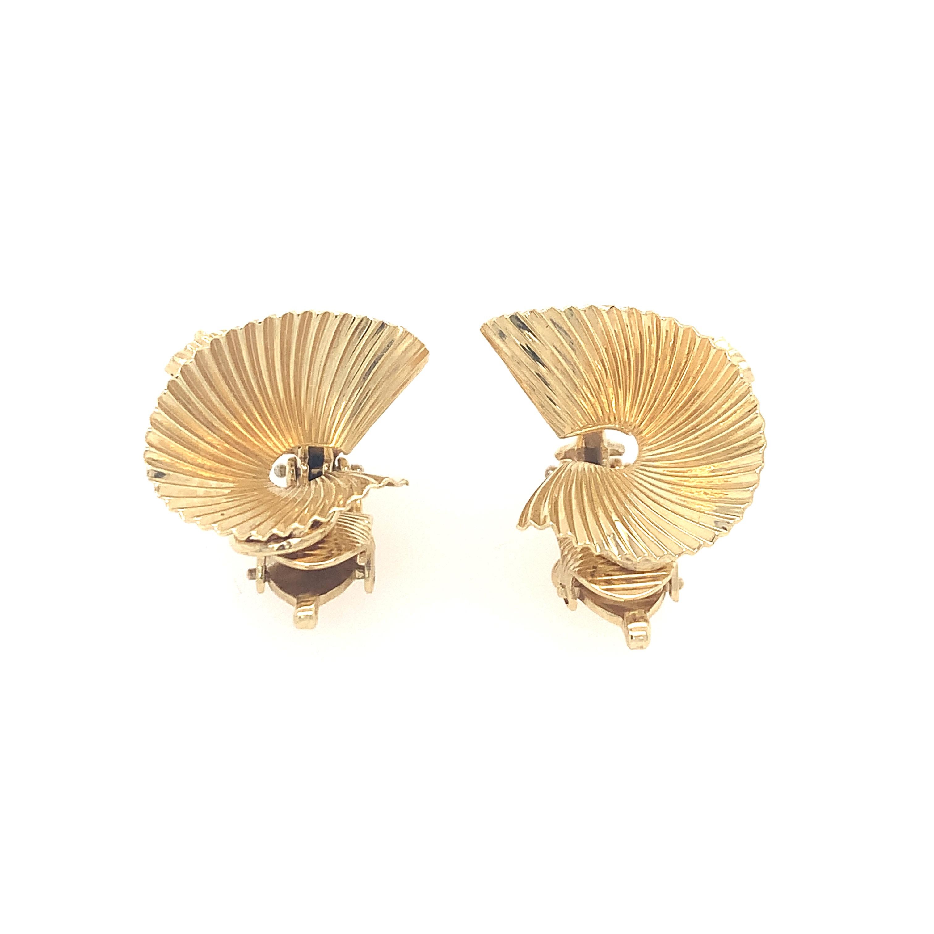 Vintage George Schuler Double Fan Gold Clip-on Ohrringe für Damen oder Herren