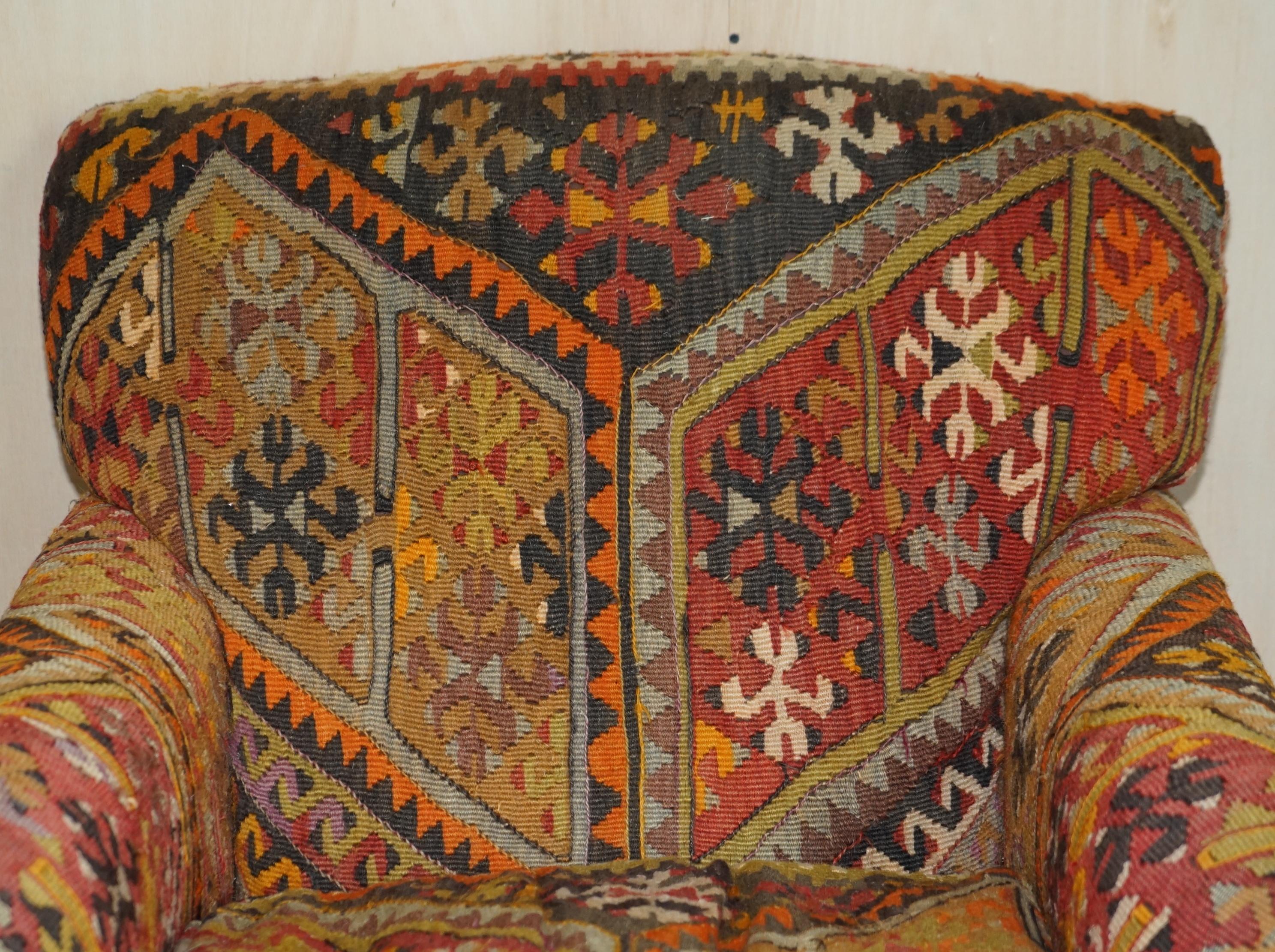 Victorian Vintage George Smith Kilim Upholstered Armchair with Feather Cushion