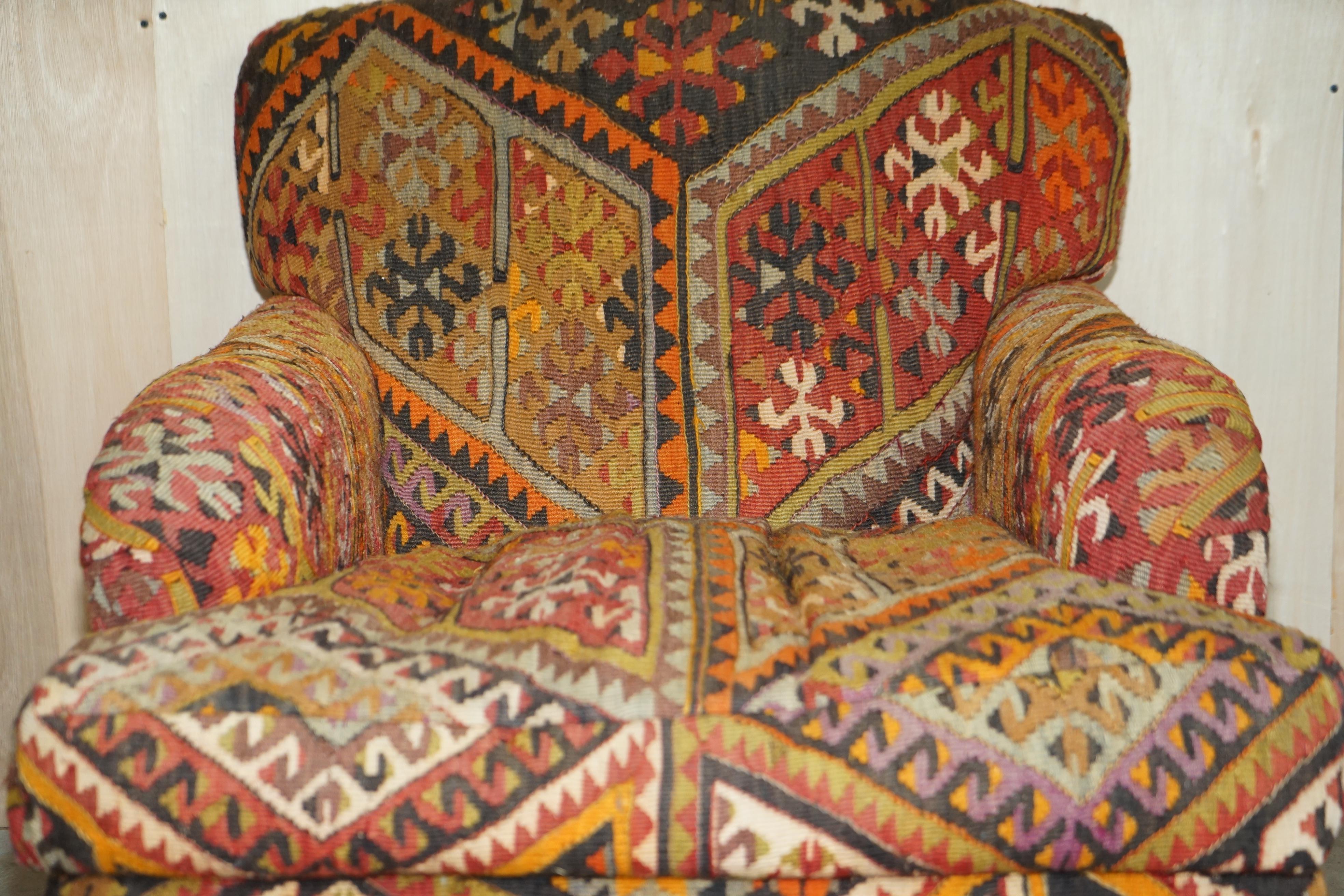 Hand-Crafted Vintage George Smith Kilim Upholstered Armchair with Feather Cushion