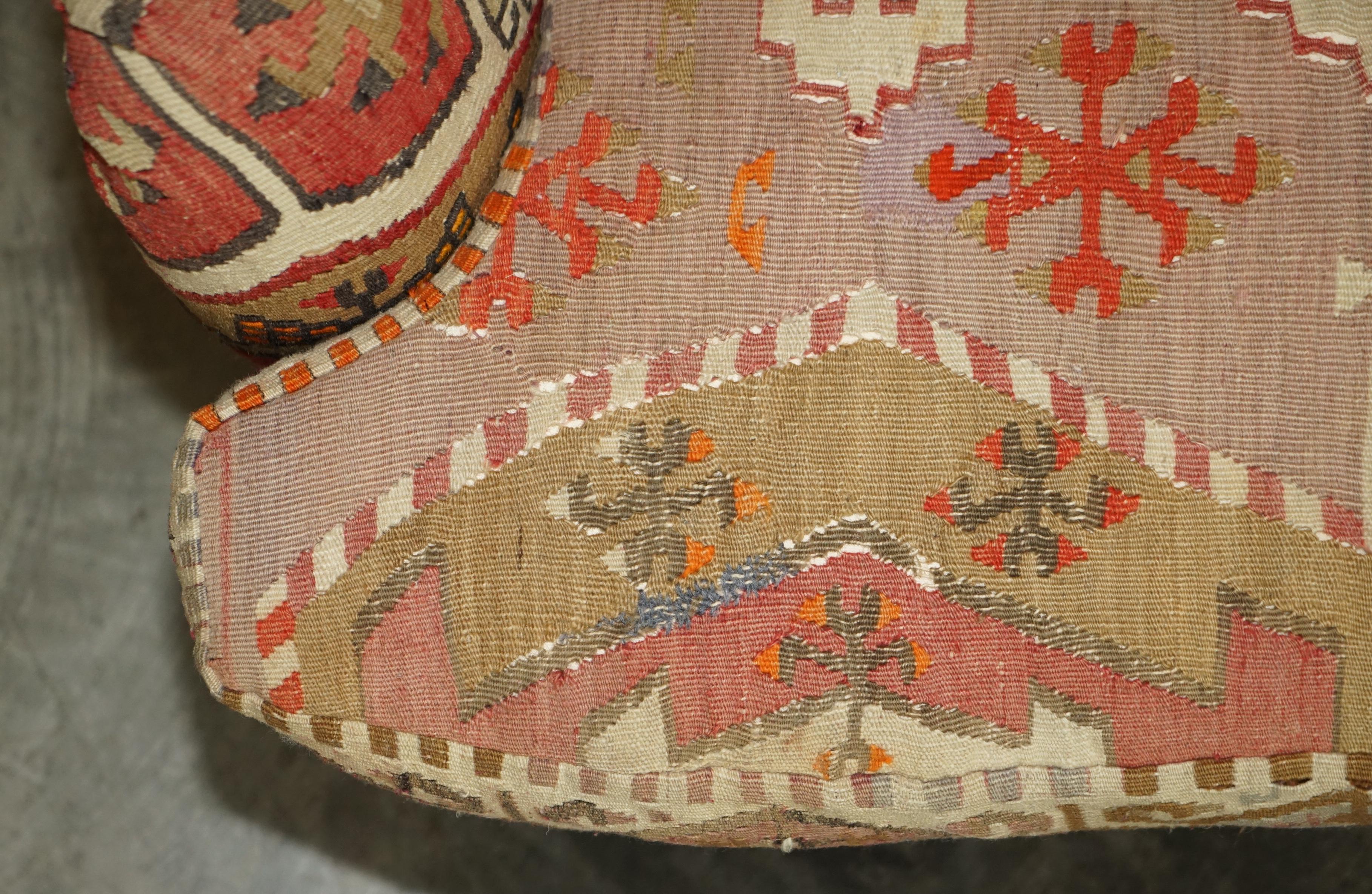 Vintage George Smith Kilim Upholstered Three Seat Couch or Sofa Feather Cushions For Sale 4