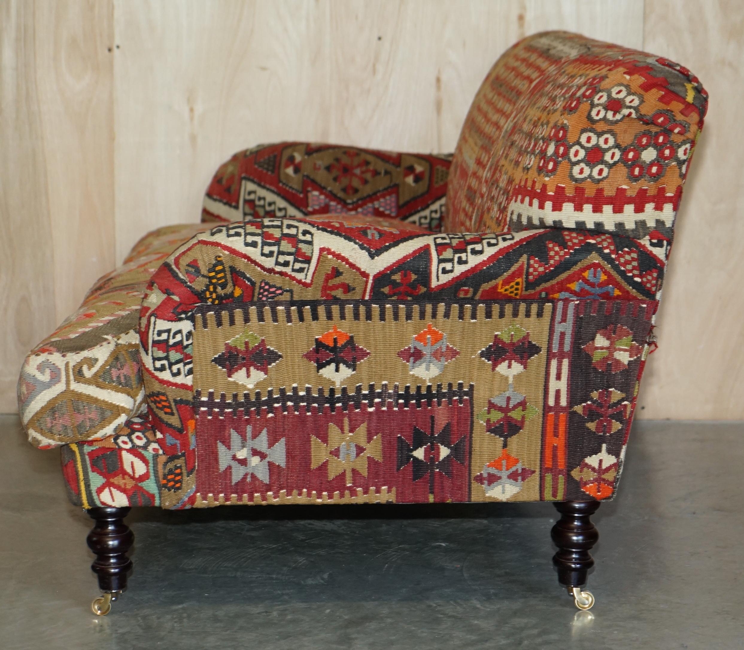Vintage George Smith Kilim Upholstered Three Seat Couch or Sofa Feather Cushions For Sale 10