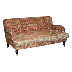 Coussins tapissés Kilim vintage George Smith à trois places avec coussins en plumes de canapé