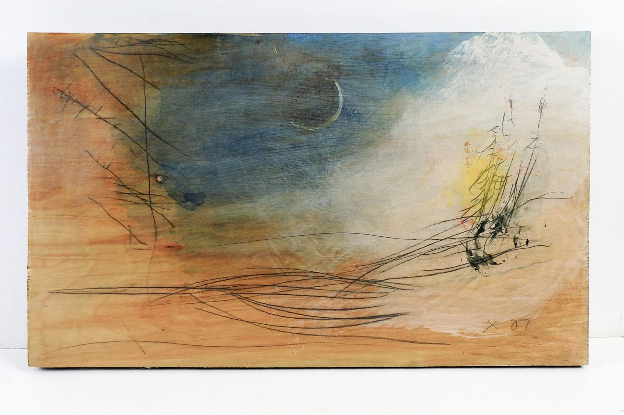 Paysage abstrait : huile et fusain sur panneau de bois de George Turner (1943-2014), américain. De la part de l'artiste  Série 