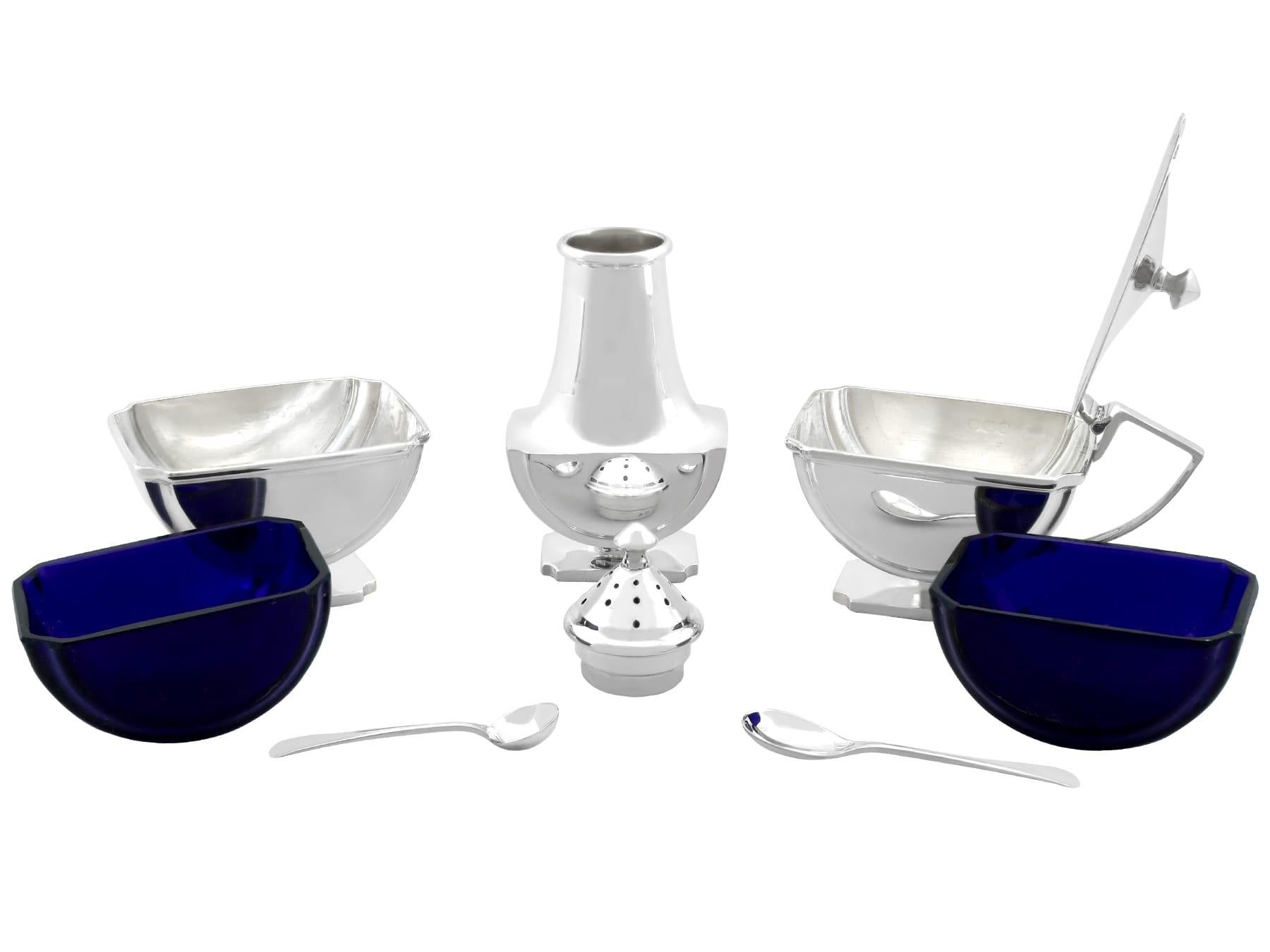 Art déco Ensemble à condiments Art Déco George VI en argent sterling (1948) en vente