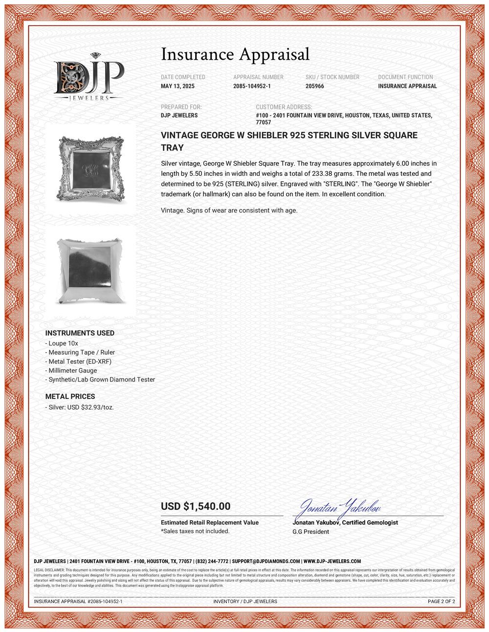 Vintage George W Shiebler 925 Sterling Silber Quadratisches Tablett im Angebot 2